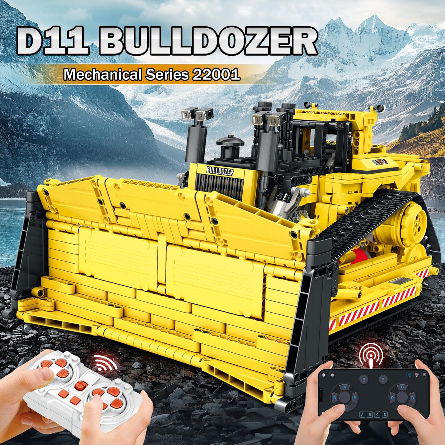 Reobrix D11 Bulldozer Building Set,APP Remote Control Loader RC Bulldozer Construction Toy with 2.4GHz Multi-Player Mode 22001,Tractor Sets for Birthday,1836PCS
