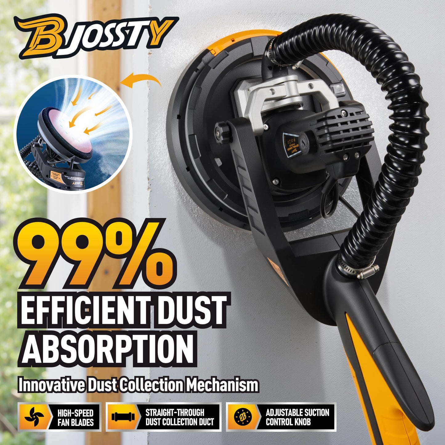 Drywall Sander with Vacuum Dust Collector, High Power 7.1-AMP Electric Sander for Drywall, 99% Dust Removal, 7 Variable Speed 950-1850RPM, Dustless Wall Sander for Drywall, Popcorn Ceiling etc