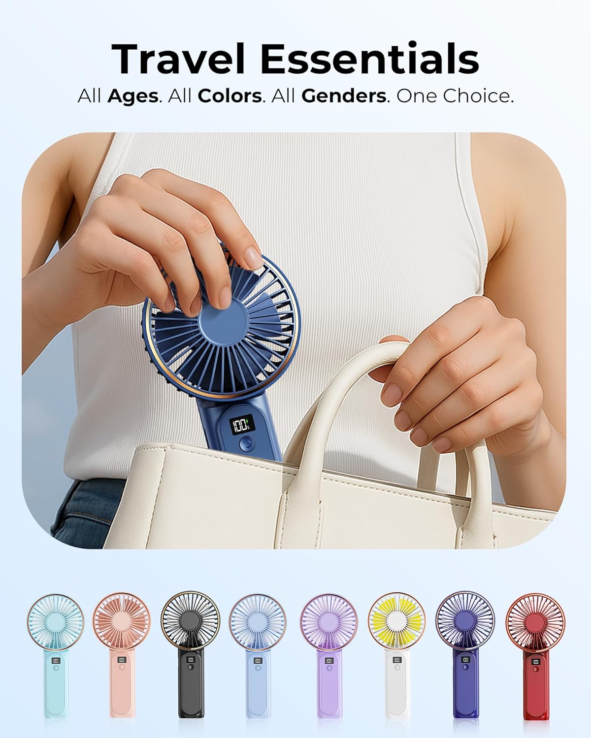TUNISE Portable Handheld Fan - Rechargeable 4000mAh Battery, 180° Adjustable, 6 Speeds, Quiet Design