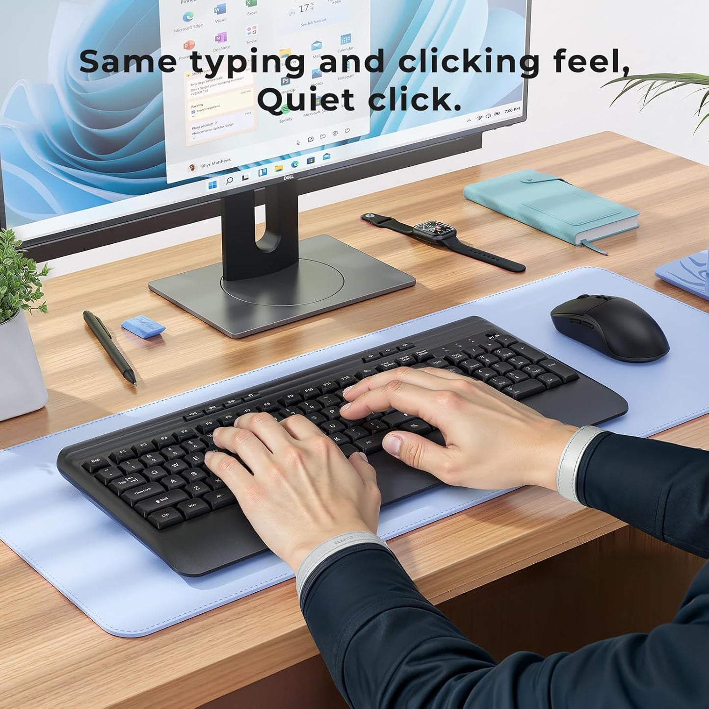 KOPJIPPOM 2.4GHz Silent Wireless Keyboard and Mouse Combo - Keyboard with Large Print Cover, Full-Sized Ergonomic
