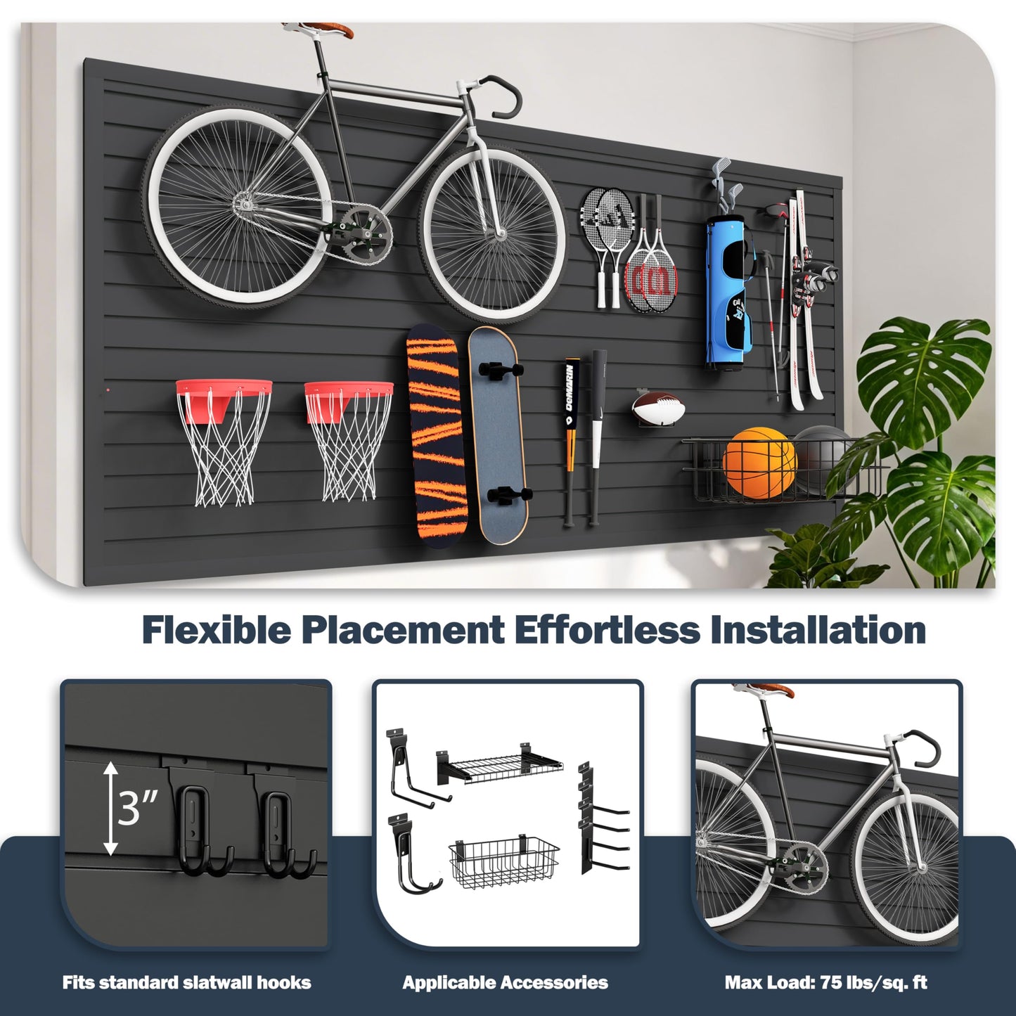 FOFARY Slat Wall Paneling 4 x 8ft, PVC Slatwall Garage Wall Organizer, Black Slatwall Panels Garage Tool Organizer Wall Mount Storage Systems