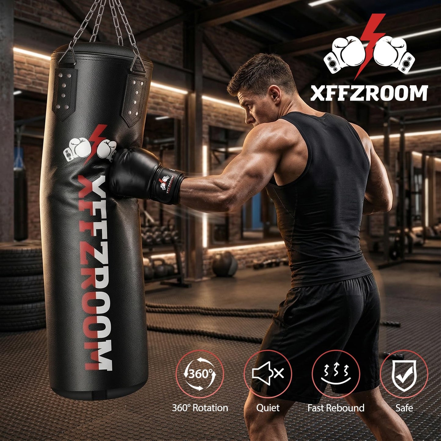 Punching Bag for Adults, 4FT PU Heavy Boxing Bags with Chain Ceiling Hook, Hanging Punching Bag Set for MMA Karate Kickboxing Muay Thai Home Gym Training, Unfilled