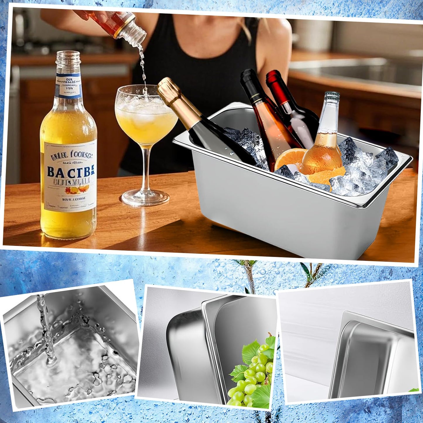 5.3L Stainless Steel Ice Bucket Wine Beer Champagne Bucket, Stainless Steel Ice Cube Bin for Parties & Cocktail Bar Camping
