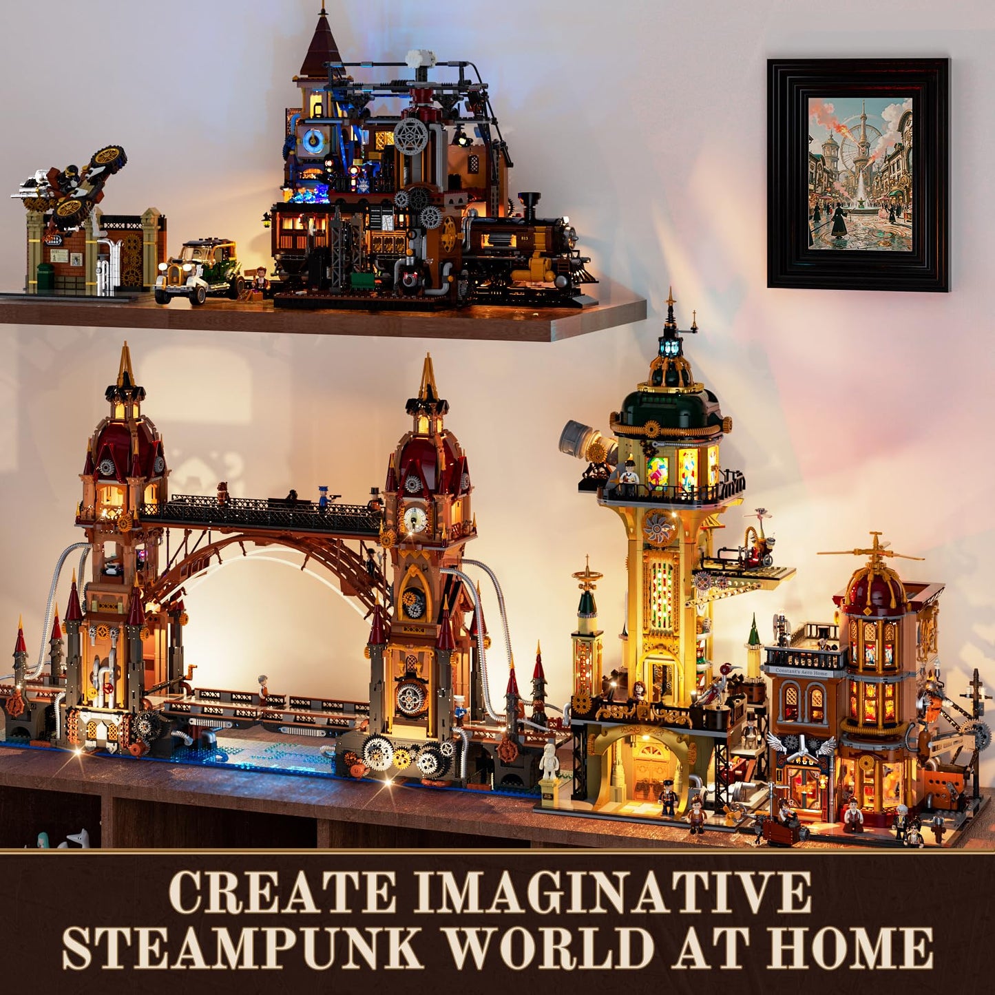 Lumibricks Steampunk Observatory Tower Lighting Building-Bricks Set - Astronomy Tower 2744 Pcs Collection Display Set for Adults and Steampunk Lovers
