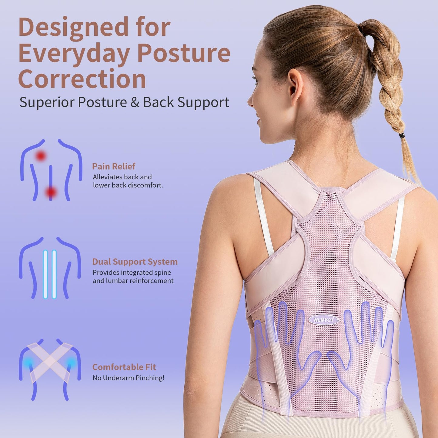 NLNYCT Posture Corrector for Women – 2-in-1 Back Brace with Shoulder Support, Adjustable Full Back Straightener for Upper & Lower Back Pain Relief, Hunchback, Scoliosis & Spine Alignment (M/L)