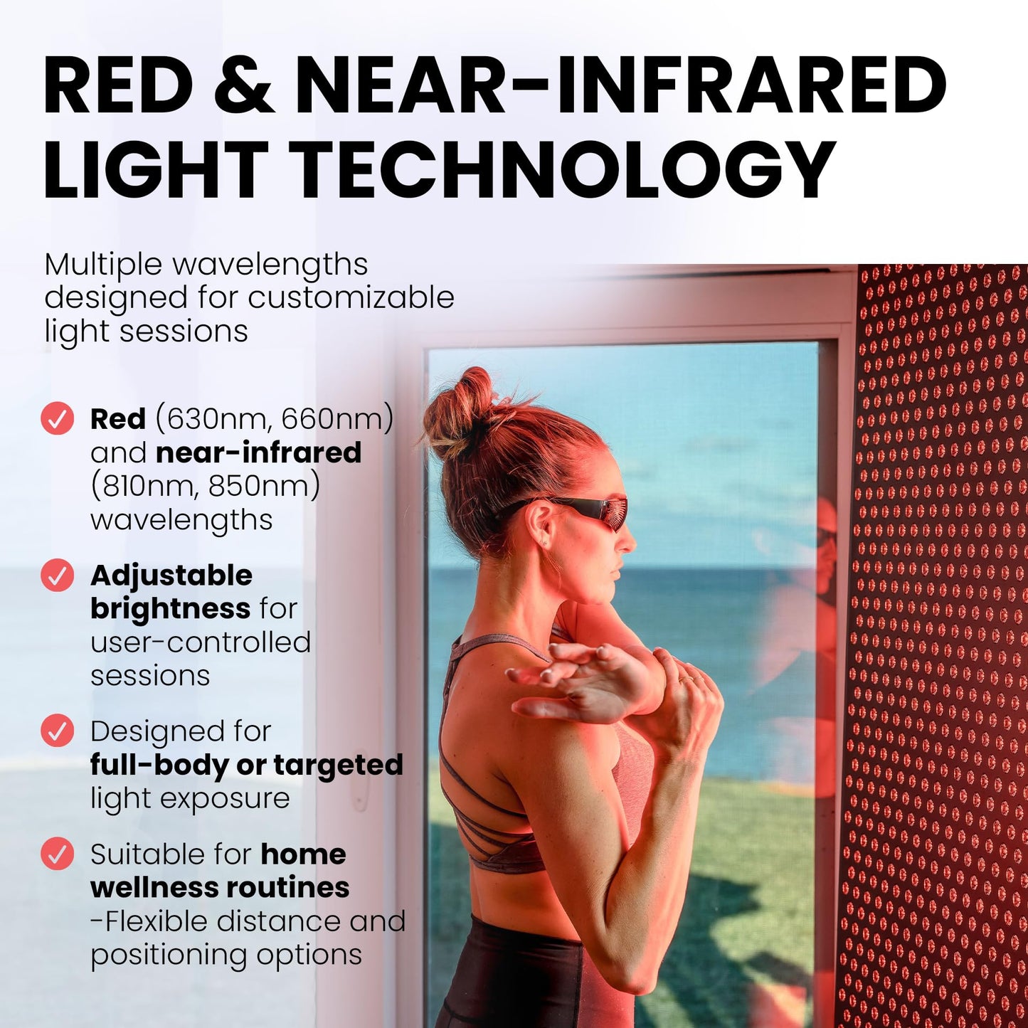 Hooga Red Light Therapy Panel Device – Full Body Panel, 630nm 660nm 810nm 850nm Red & Near Infrared Light Therapy, 300 Quad Chip LEDs, Brightness Control, Pulse Mode – ULTRA1500