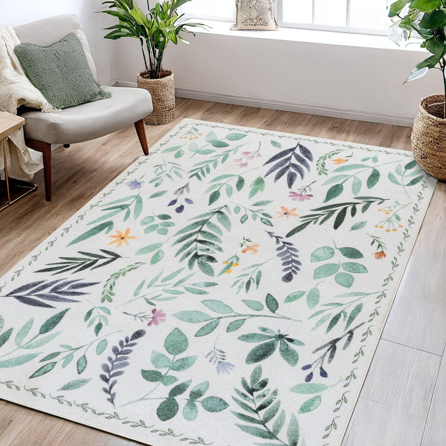 VIPBED 6x9 Washable Area Rug, Boho Moroccan Farmhouse Neutral Low Pile Carpet, Soft Non-Slip Rugs for Living Room Bedroom Dining Room Nursery Dorm Home Decor, Dark Brown & White