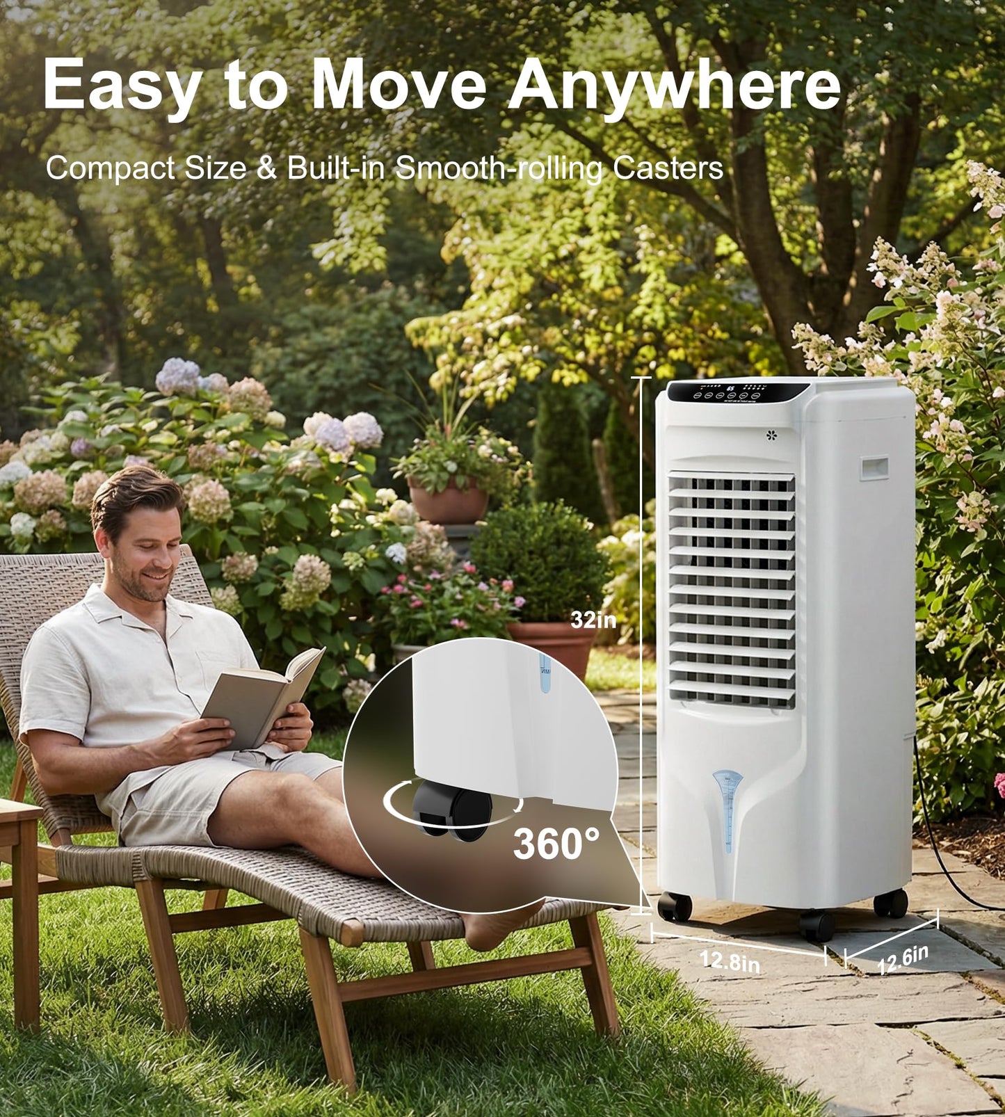 Landeagle 32" Swamp Cooler,1800CFM Windowless Portable Air Conditioners with 120°Oscillation,Evaporative Coolers with 4.2Gal Tank,12H Timer,Cooling Fans that Blow Cold Air for Room Indoor,Lvory White