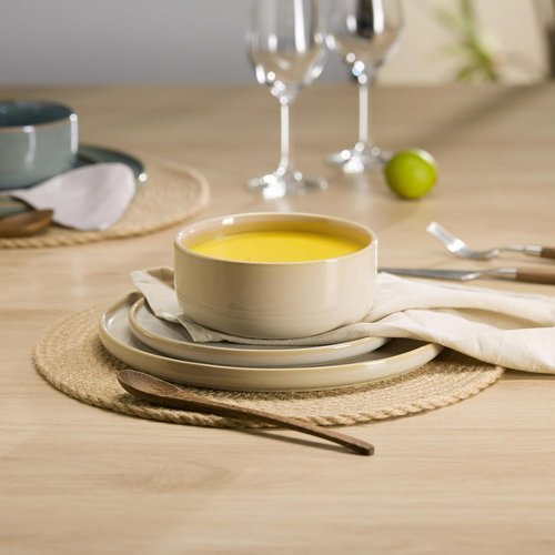 Kook Dinnerware Set - 12 Piece Service for 4 | Ceramic Plates & Bowls in Beige - Somerset Collection