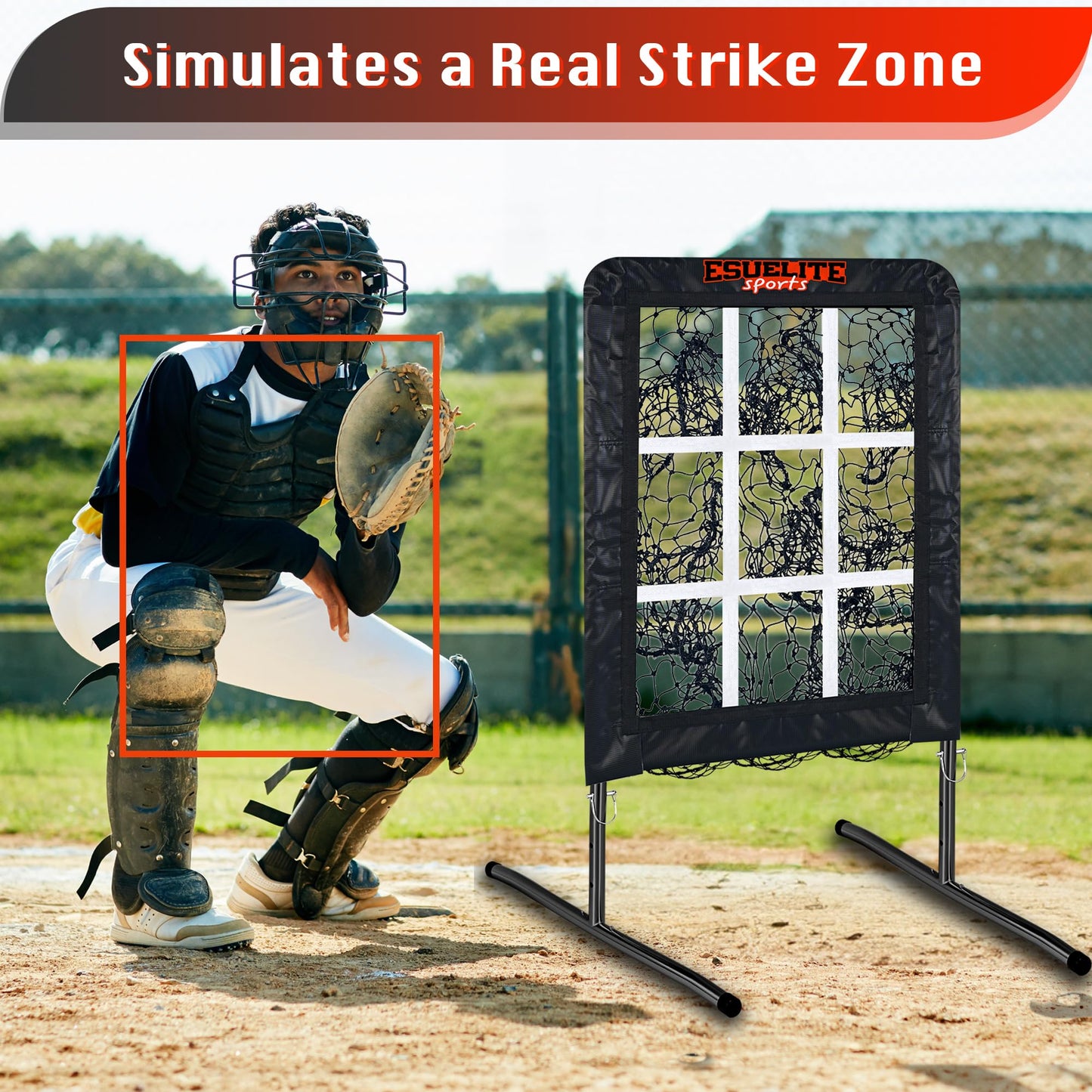 9 Hole Pitching Net with Strike Zone, Baseball Pitching Target, Softball Pitching Net, Portable Pitcher Training Equipment Height Adjustable（Black）