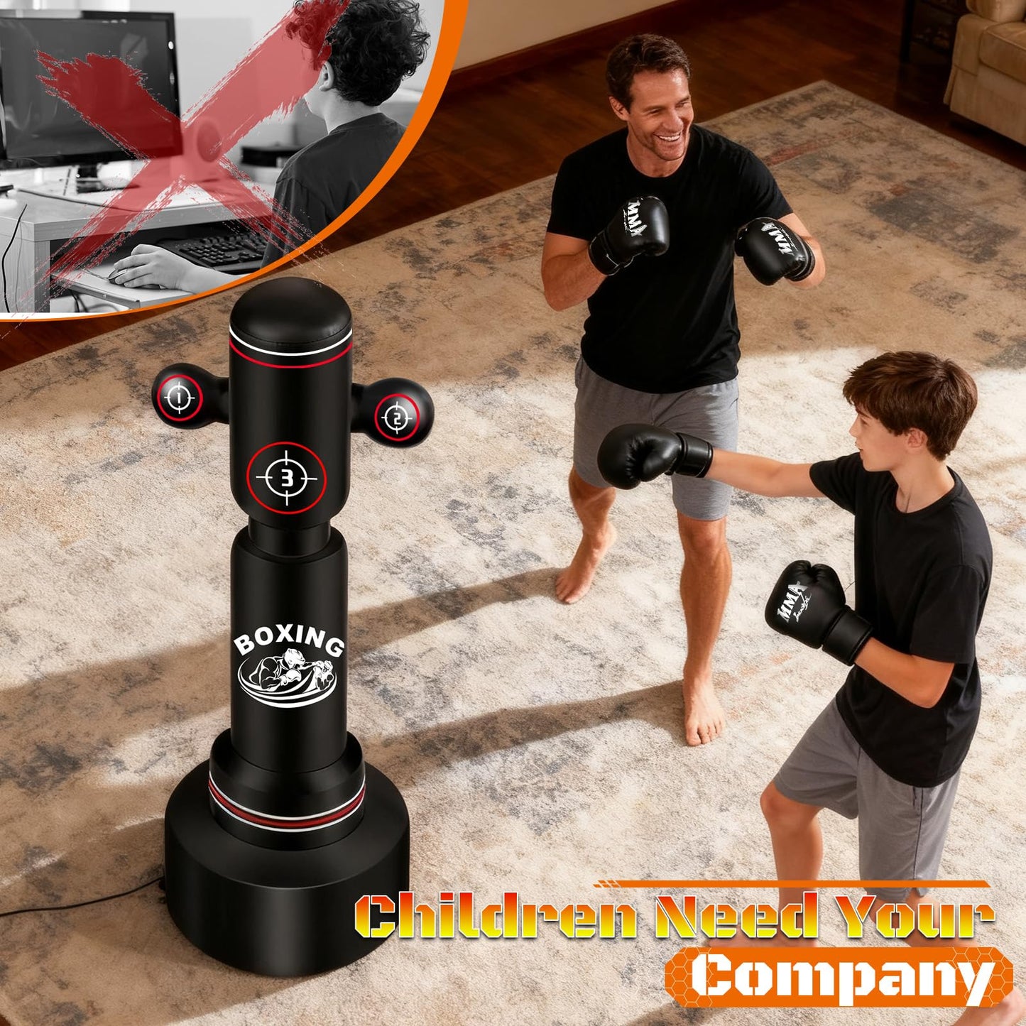 Heavy Boxing Bag with Stand for Adult Teens, 70'' Freestanding Punching Bag with Boxing Gloves, Men Women Standing Kickboxing Bag, Kickboxing Bags for Beginners Training MMA Muay Thai Fitness Home Gym