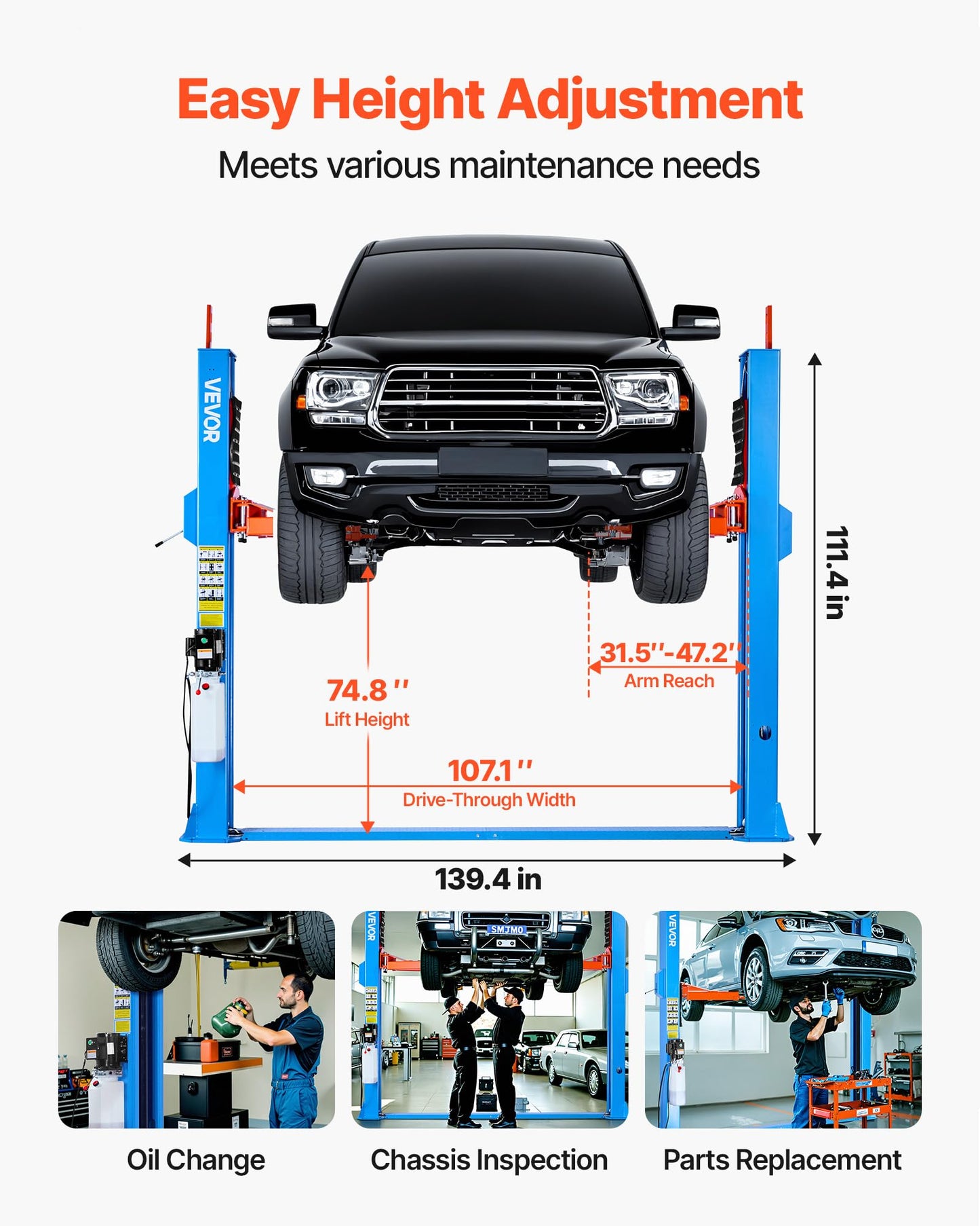 VEVOR 2 Post Car Lift 12000Lbs Capacity, 2.95HP Powerful Motor Auto Hoist, 220V Two Post Lift for Sedan SUV Pickup Truck, 74.8 Inch Height Automotive Lift for Home Garage Repair Workshop