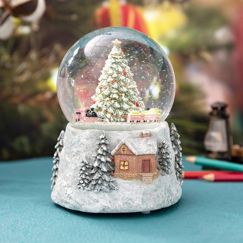 MG-7282 Automatic Revolving Train Snow Globe - 4-Inch with Color Changing Light & 'O Christmas Tree' Tune