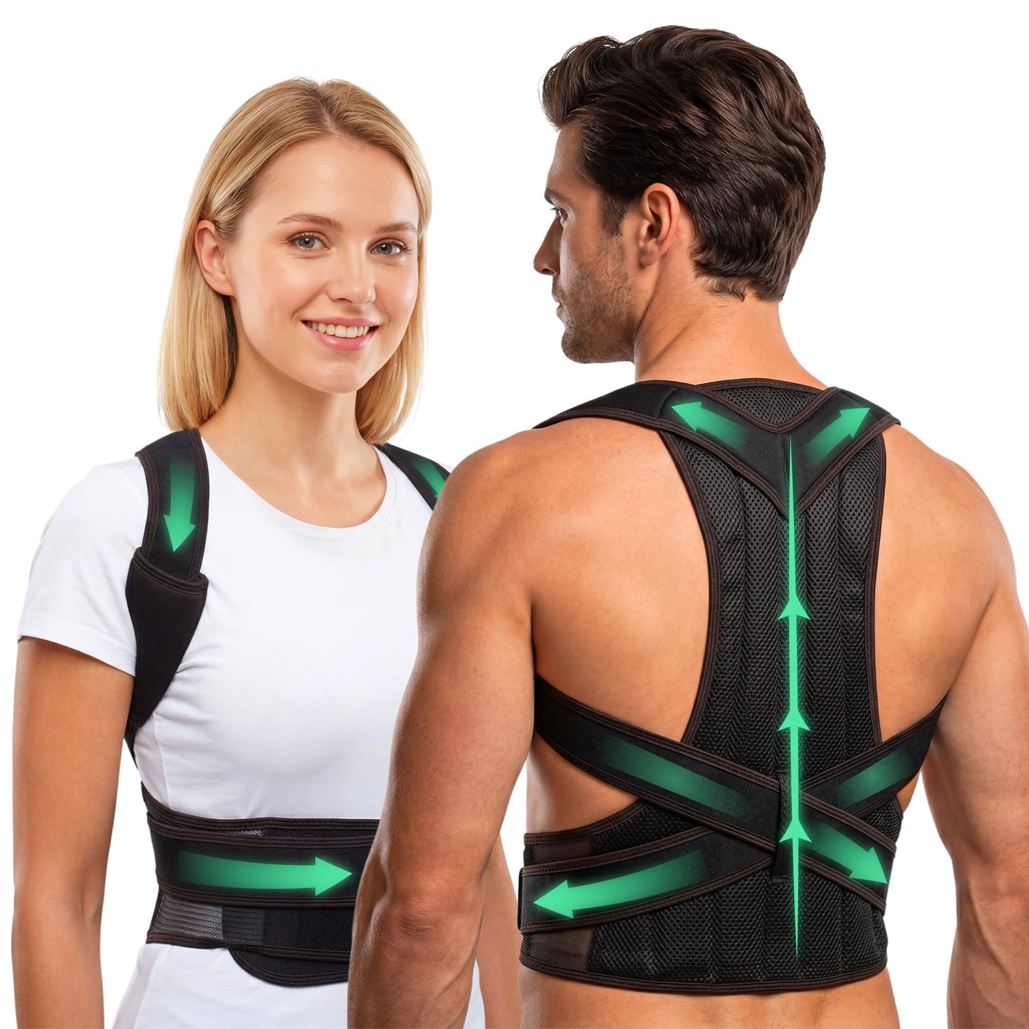 SUKHDA Adjustable Posture Corrector Back Brace for Men & Women – Upper Back & Shoulder Support Breathable Design with Removable Under-Arm Sweat Pads, Discreet Fit. (Black, X-Large)