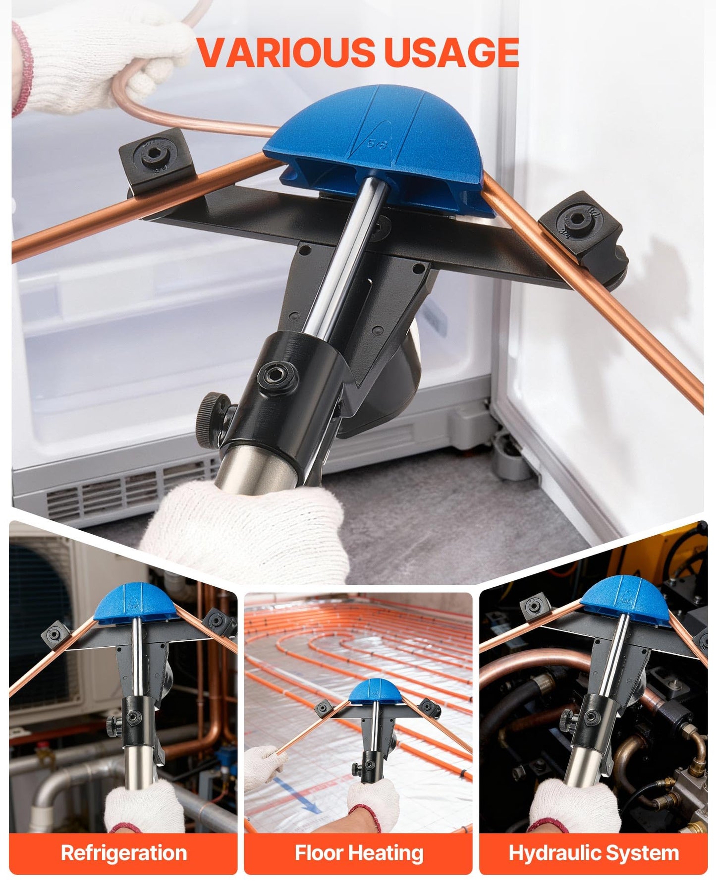 VEVOR Hydraulic Tubing Bender Kit, 1/4 to 7/8 Inch, Copper Tube Pipe Bender, Forward/Reverse HVAC Bending Tool, with 7 Color Aluminium Alloy Dies, for HVAC Air Conditioning Refrigeration Auto Repair