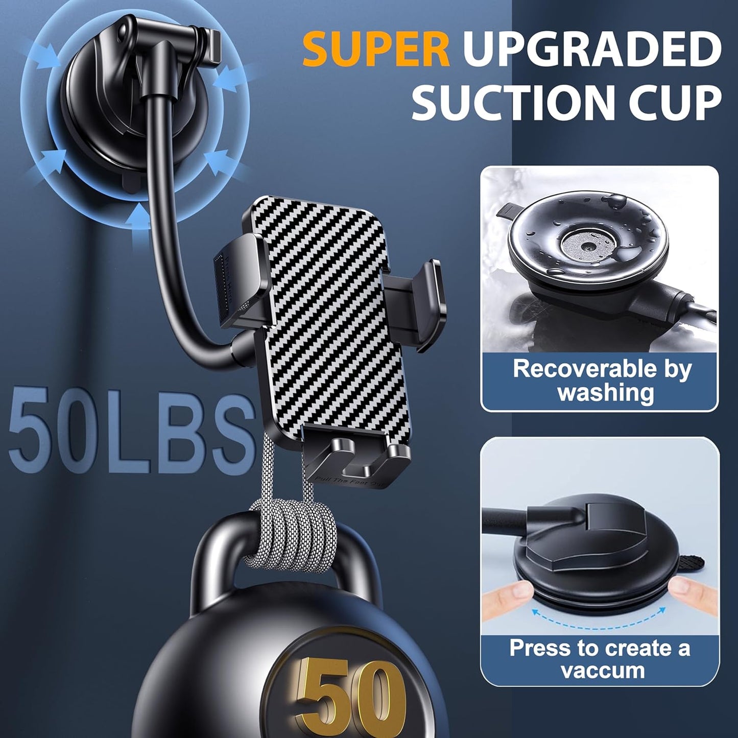 BIPOPIBO Phone Holders for your Car [Long Flexible Neck] Car Phone Mount [Anti-Shake Stabilizer] Cell Phone Holder Car