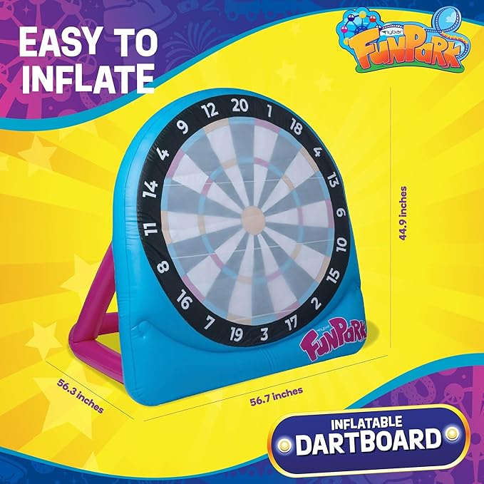 Flybar FunPark Giant Inflatable Dartboard Game for Kids – Outdoor Target Toy with Velcro Darts & Balls – Backyard Sports Set for Boys & Girls Ages 6+ – Inflatable Soccer Toss, Pump & Ground Stakes