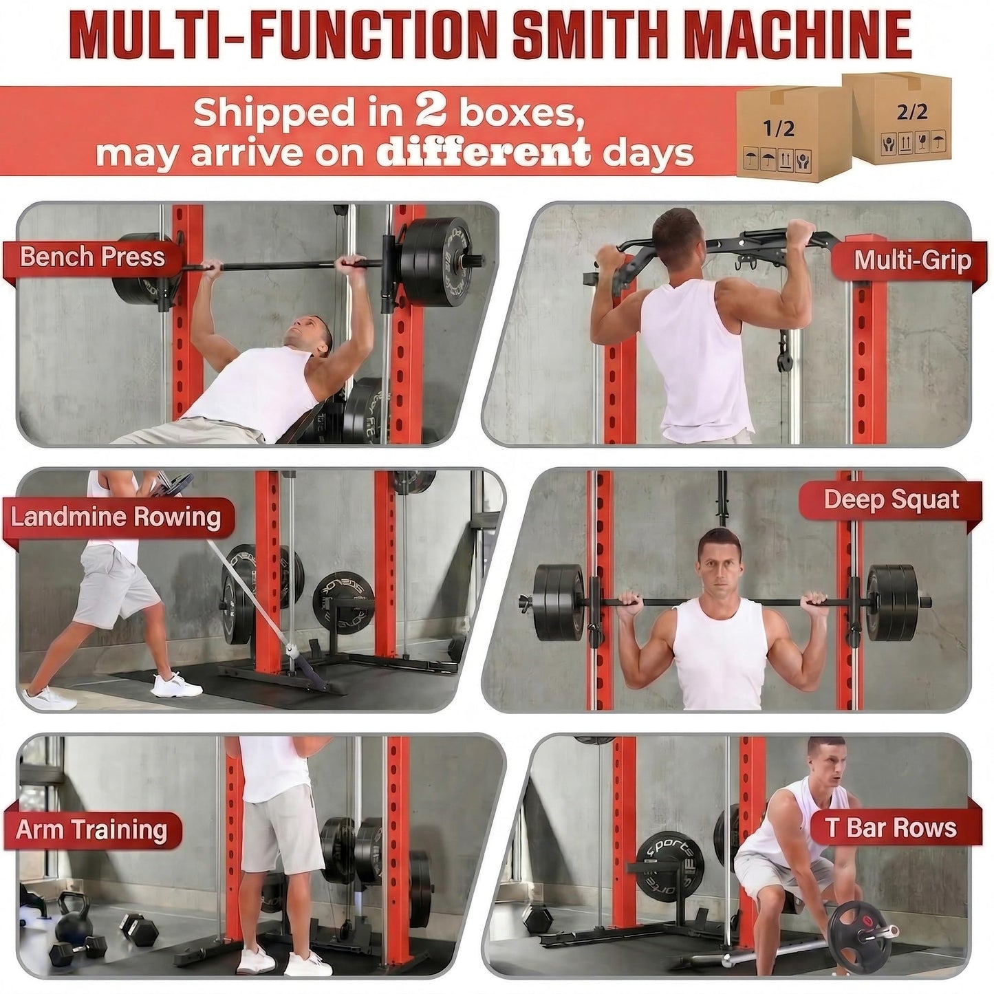 OPPSDECOR All-in-One Adjustable Smith Machine with LAT-Pull Down System Multi-Function Power Cage for Home Gym Cable Crossover Squat Rack of Workout Machine Training Equipment with Attachments