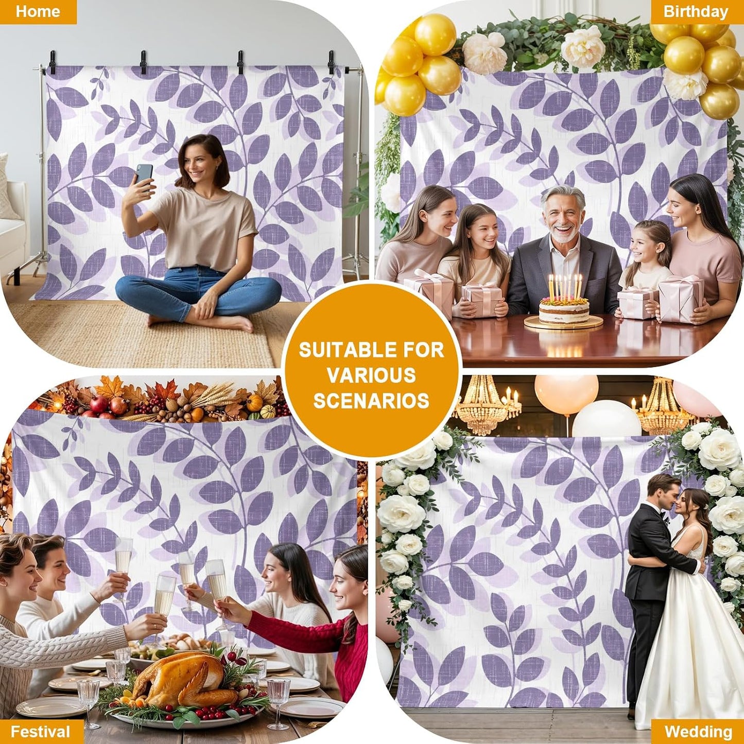 Generic 10 8 Farm Plant Leaf Photo Backdrop for Photoshoot, x FT Lavender Purple Branch Leaves Linen Texture Photo