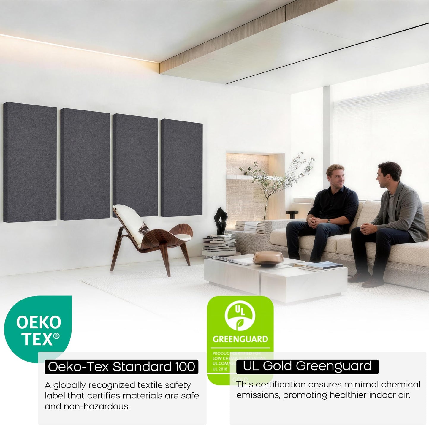 BUBOS 2-Pack Fabric Acoustic Panels with Hanging Hardware, 47.2" x 23.6" x 2" Large Soundproofing Wall Panels, High-Density Sound Absorbing Decor for Home Theater, Studio & Office,Grey