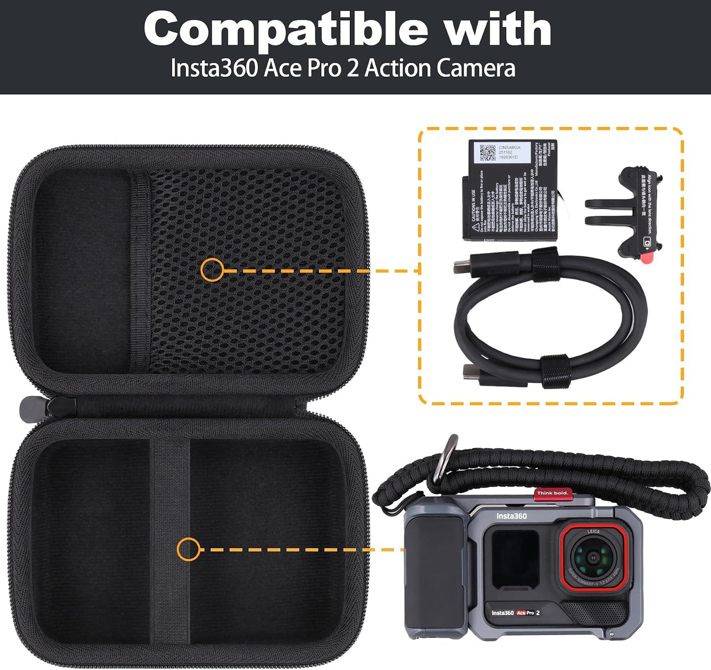 Baval Insta360 2 Camera Case Compatible with Ace Pro Waterproof Action Camera(Small Case)