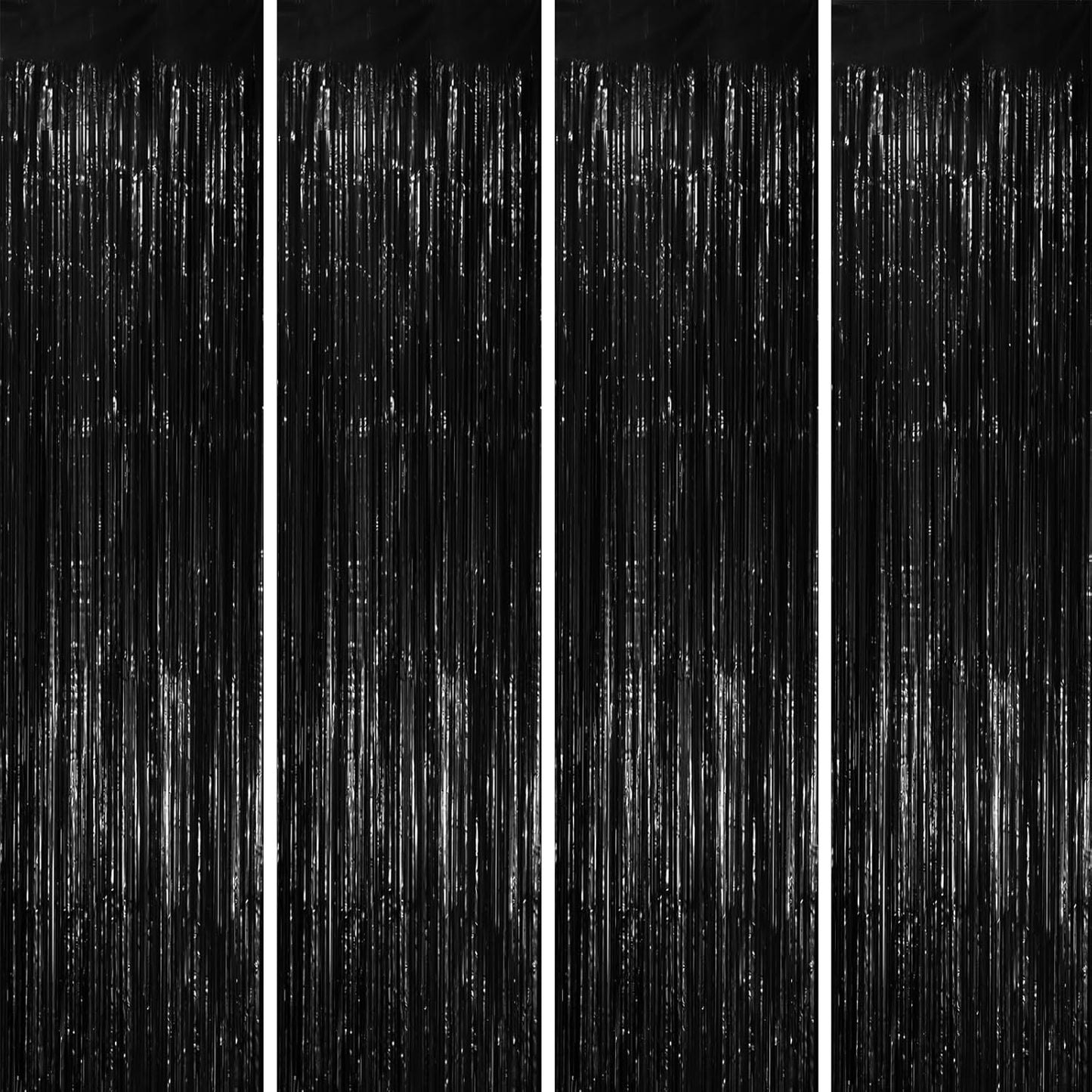 Voircoloria Black Foil Fringe Backdrop Curtains - 4 Pack Tinsel Streamers for Parties & Events