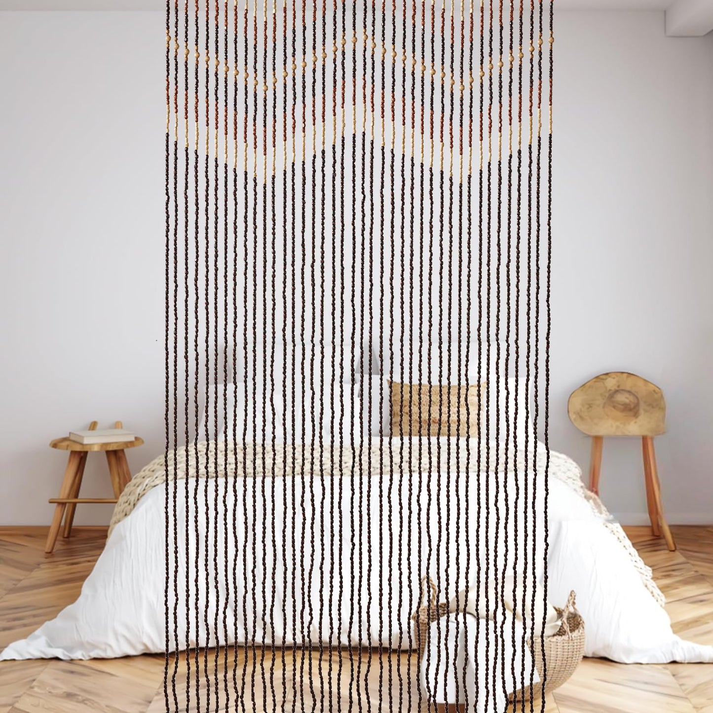 HYVAKUPPA 35.5" x 75" Boho Wood Bead Curtain for Doorways 40 Strands Door String Curtains Handmade Beaded Curtain Window Hanging Room Divider Wave Pattern for Home Decoration, Dark Brown