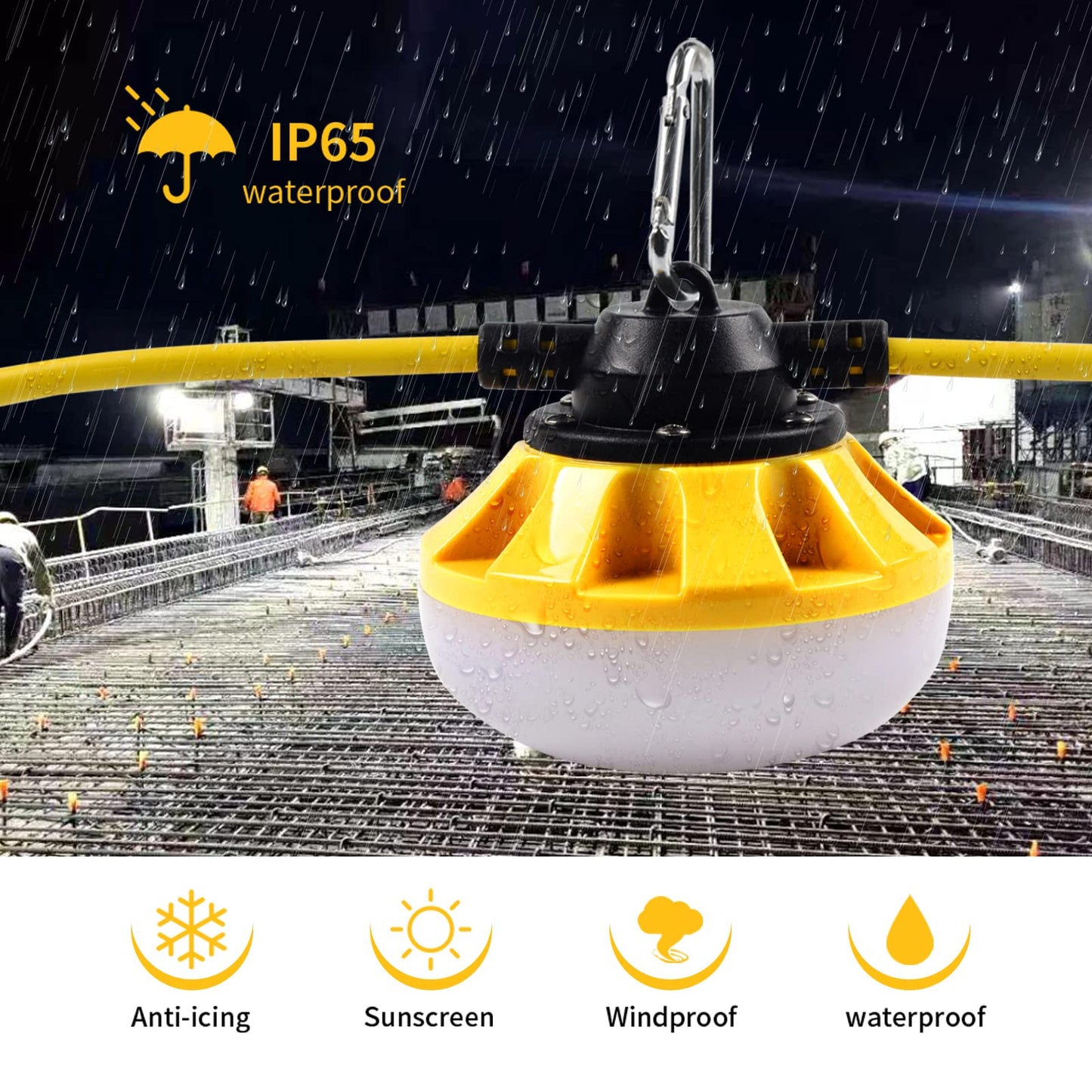 200FT Construction LED String Lights, Industrial Grade Best for Construction Sites, Renovation, Patio, Mine cave, Outdoor, and Other Outdoor Lighting Solutions Use, with Hook (200FT -20 Lights)