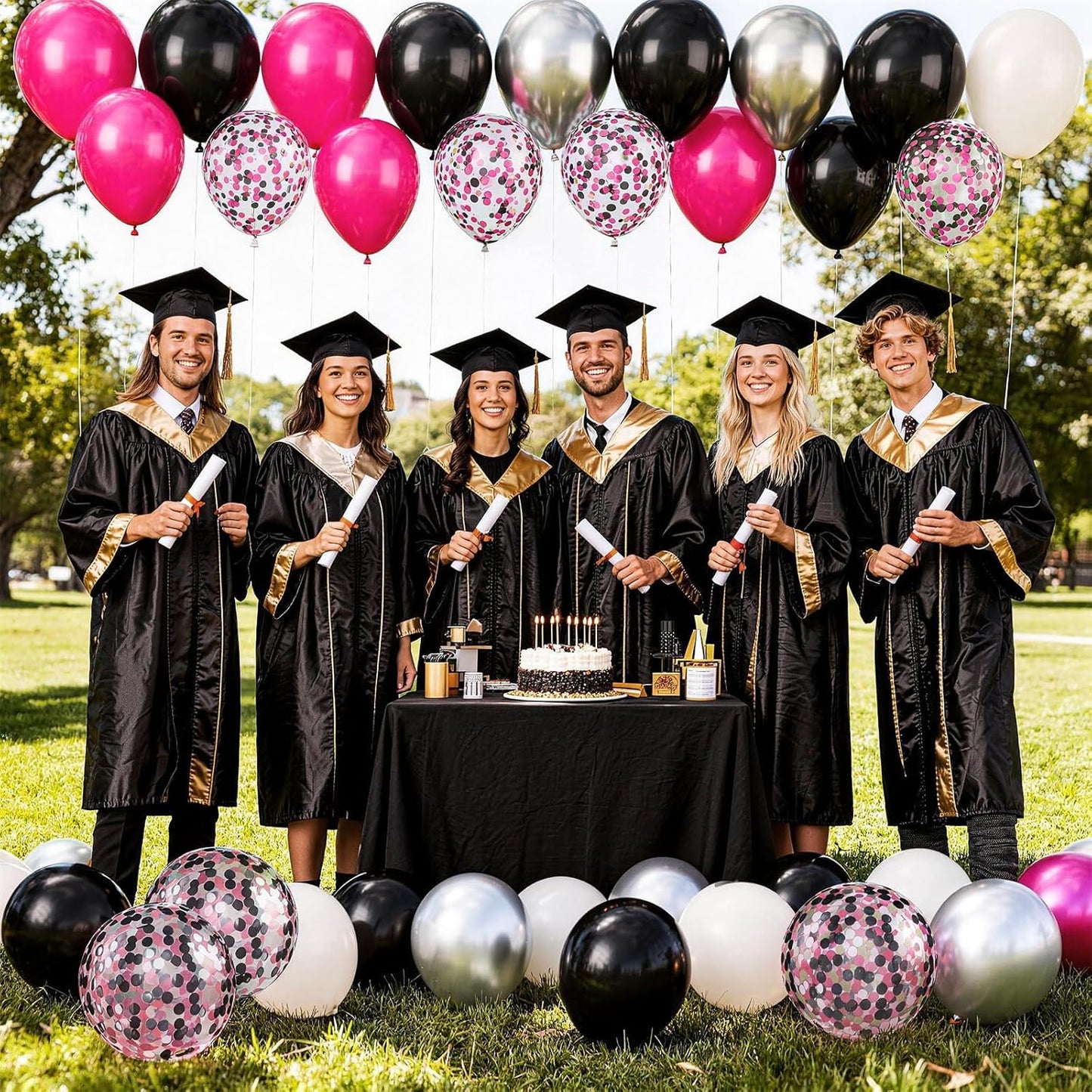Skiennix 12-Inch Black & Hot Pink Balloons - 60 Pack for Birthday Parties & Celebrations | Gender Reveal Decor