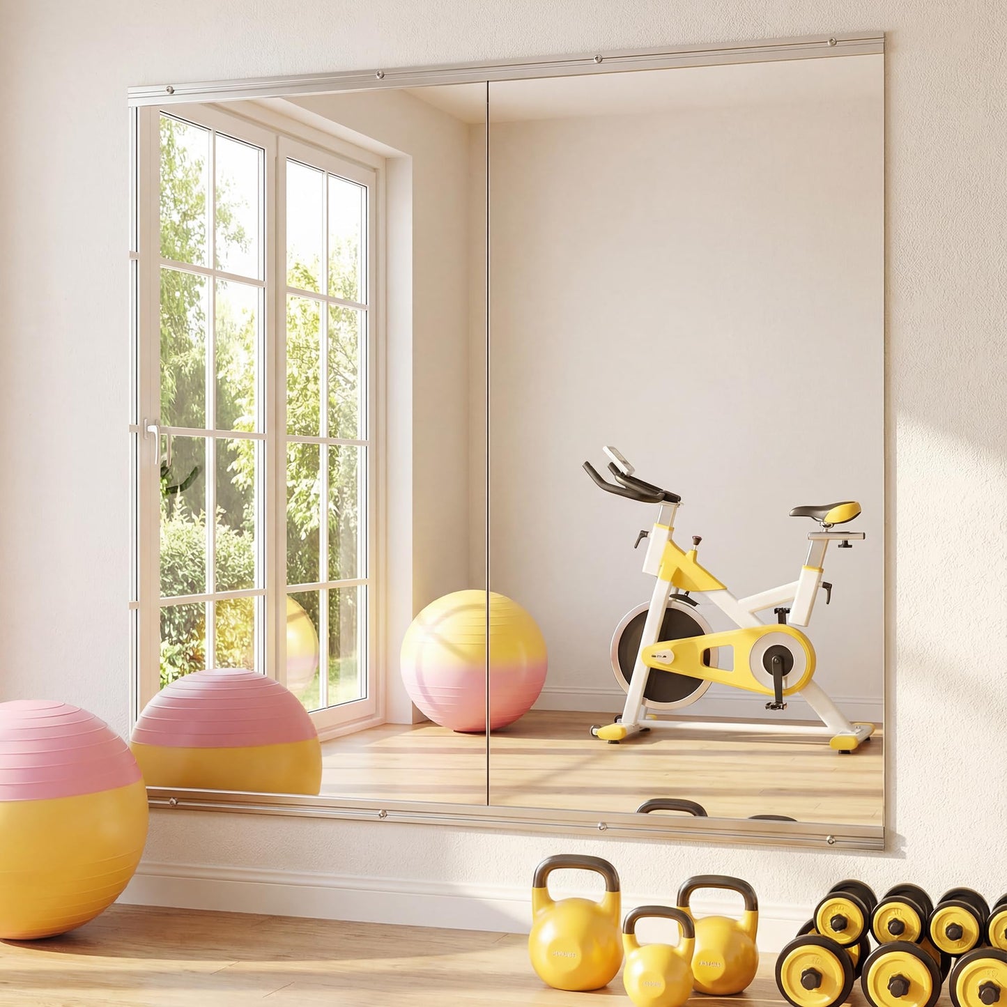Antok Home Gym Mirror 55"x28" 2PCS, Large Full Length Wall Mounted Mirrors, Frameless Tempered Glass Full Body Mirror for Gym Yoga Dance Studio Garage Bedroom & Bathroom