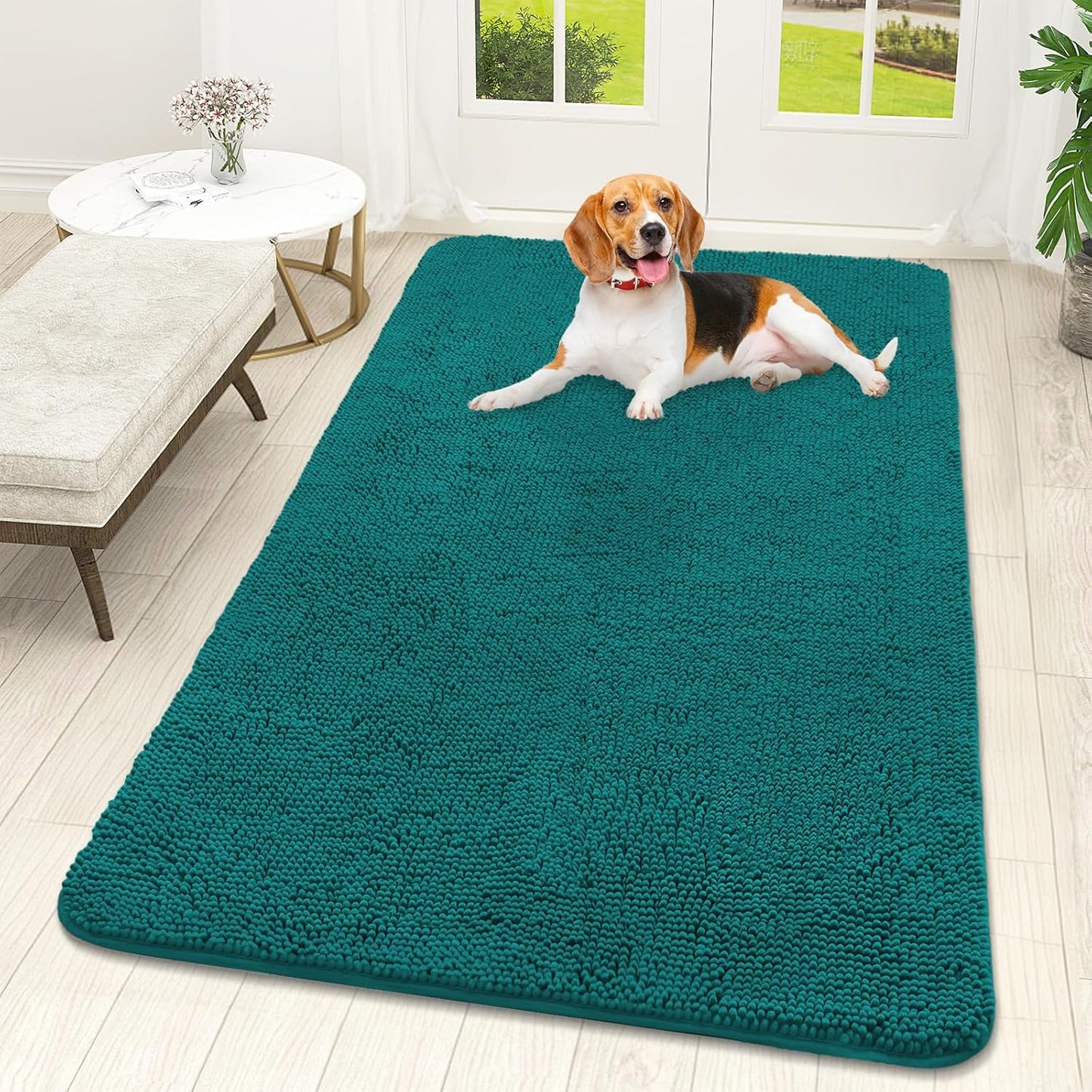 OLANLY Dog Door Mat - Absorbent Non-Slip Washable Doormat for Muddy Paws | 59x32, Lake Blue