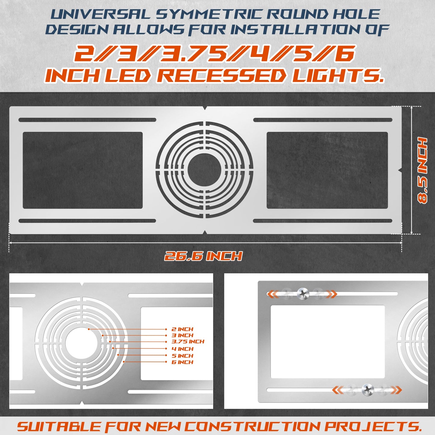 New Construction Mounting Plate, 2-3-3.75-4-5-6 Inch, 48pc, LED Recessed Lighting Housing Plate for New Construction and Remodeling, Shallow Recessed Led Lighting Plate