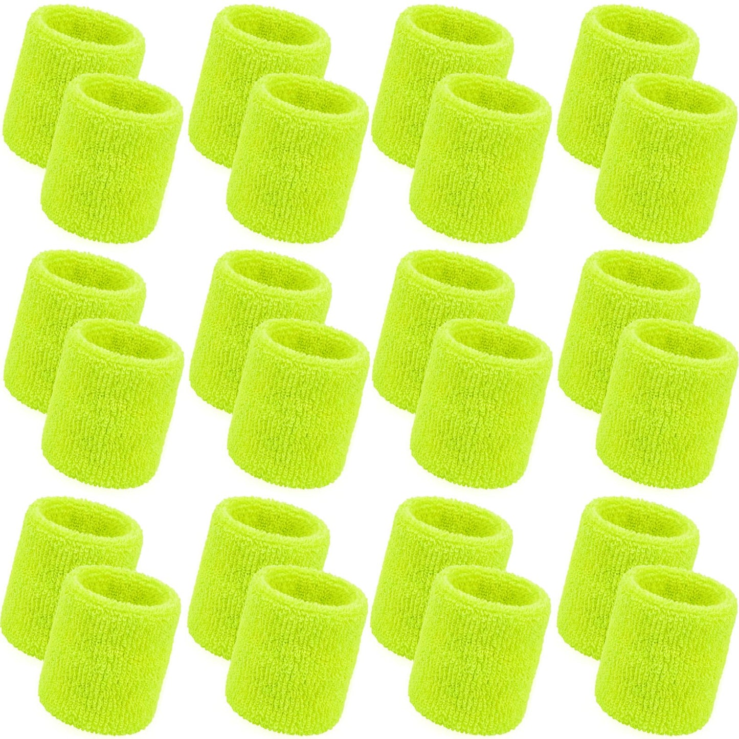 Bememo 24 Pcs Wrist Sweatbands Bulk Sports Wrist Bands for Men Women Breathable Athletic Tennis Wristbands Stretchy Absorbent Cotton Terry for Basketball, Baseball, Gym, Working Out(Neon Yellow)