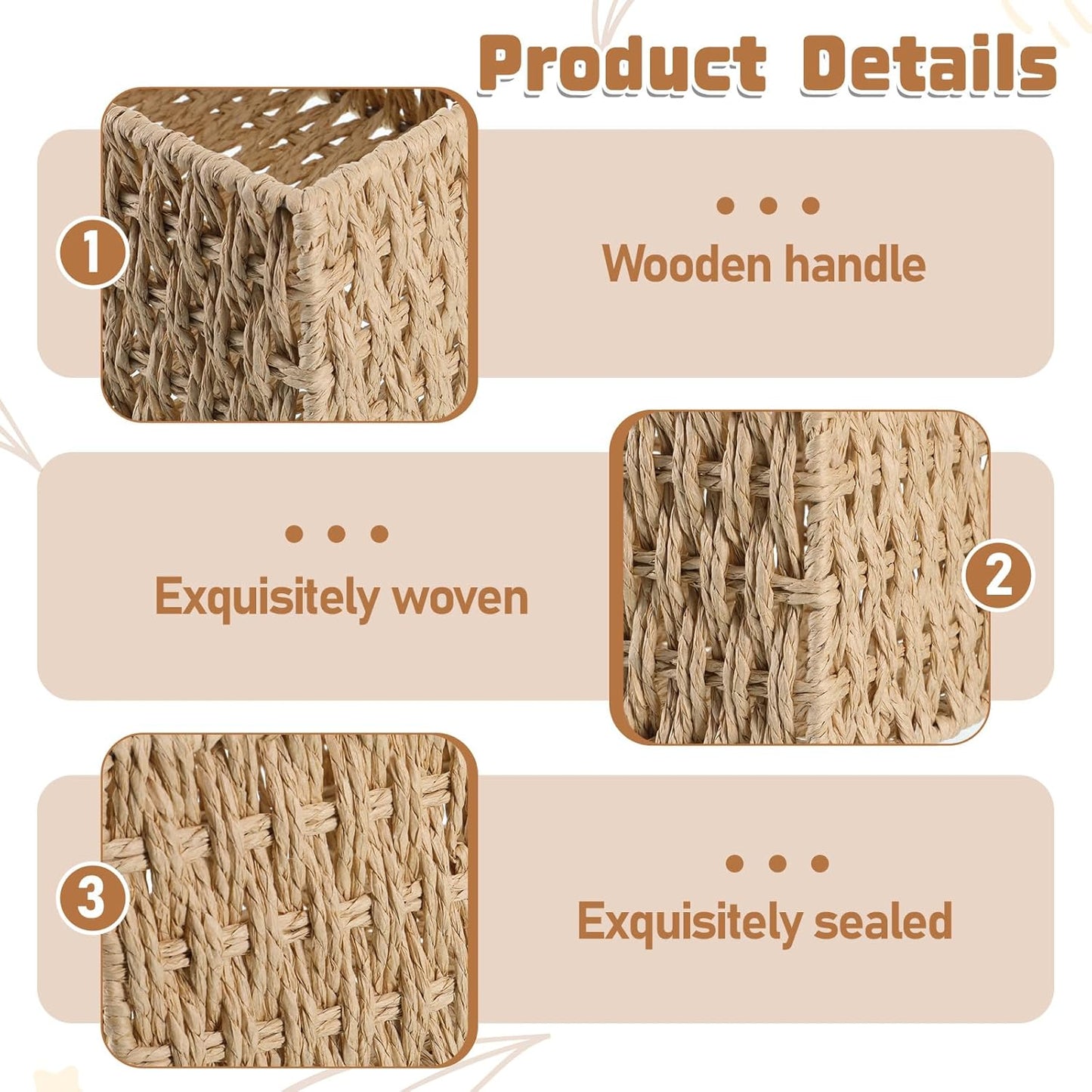 Skiennix Wicker Baskets - Hand-Woven Organizing Baskets for Bathroom | 3 Pack Toilet Paper Storage