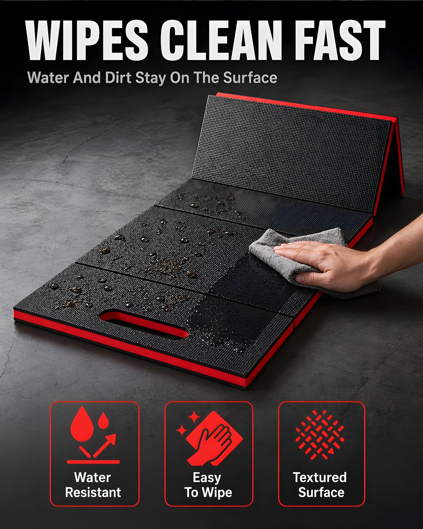 Sevenjungle Foldable EVA Utility Mat with Handle, Heavy Duty Mechanic Mat for Kneeling, Workouts, Garages, Gardening, Camping, Picnics, Outdoor Adventures and Home Gyms, Red