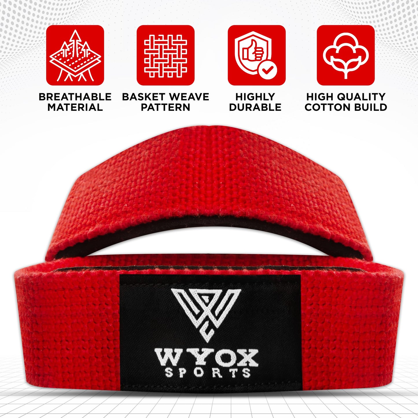 WYOX Figure 8 Weight Lifting Straps for Weightlifting Heavy Duty Deadlifting Workout Straps | Wrist Wraps Gym Equipment Gear Men Women PAIR (Red, Standard)
