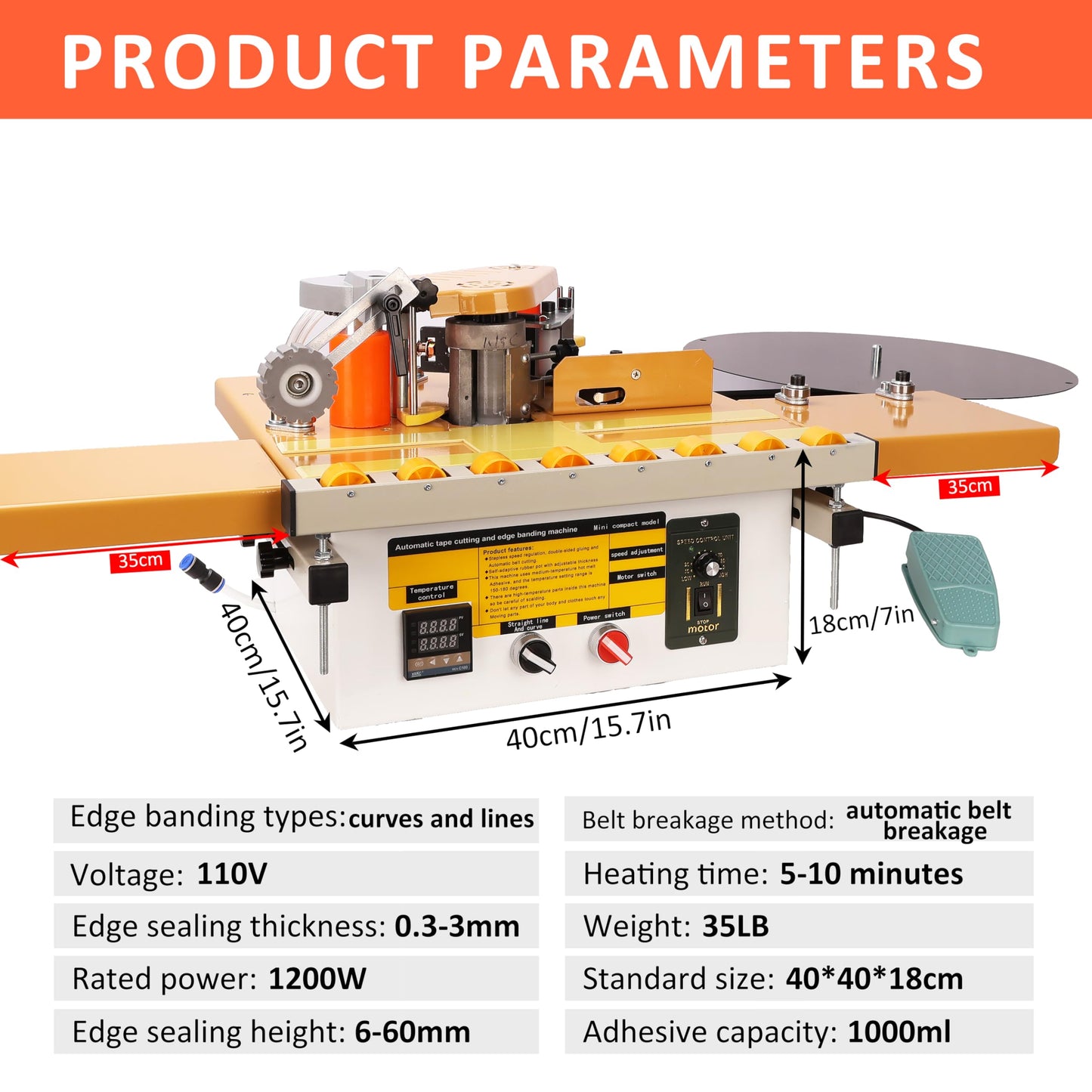 Edge Banding Machine, Portable Woodworking Edge Bander Curve Straight, Dual-Side Glue Application, Automatic Tape Breaking&Intelligent Temperature Control & Adjustable Speed 5-10m/min (110V)
