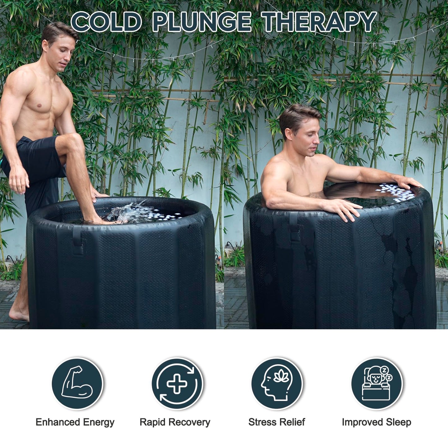 AWEMUFA Cold Plunge Tub for Athletes, 100 Gallon Inflatable Ice Bath Tub Water Chiller Compatible, Portable Ice Tubs for Cold Plunge with Insulated Lid for Outdoor & Indoor Recovery