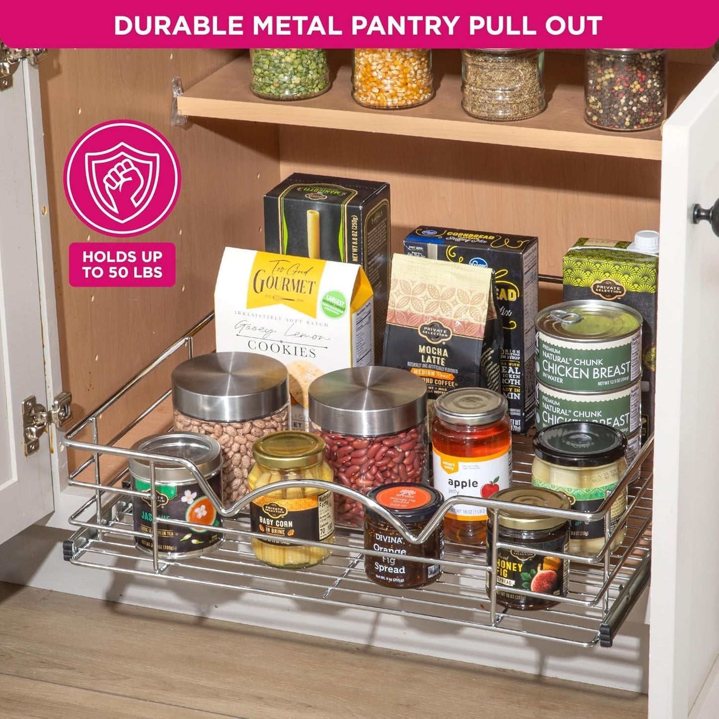 HOLDN’ STORAGE Pull Out Cabinet Organizer, Slide Out Drawer for Kitchen Cabinets & Pantry, Roll Out Shelf for Pots, Pans & Under Sink Storage, Heavy-Duty Full-Extension, 14"W x 21"D x 5"H