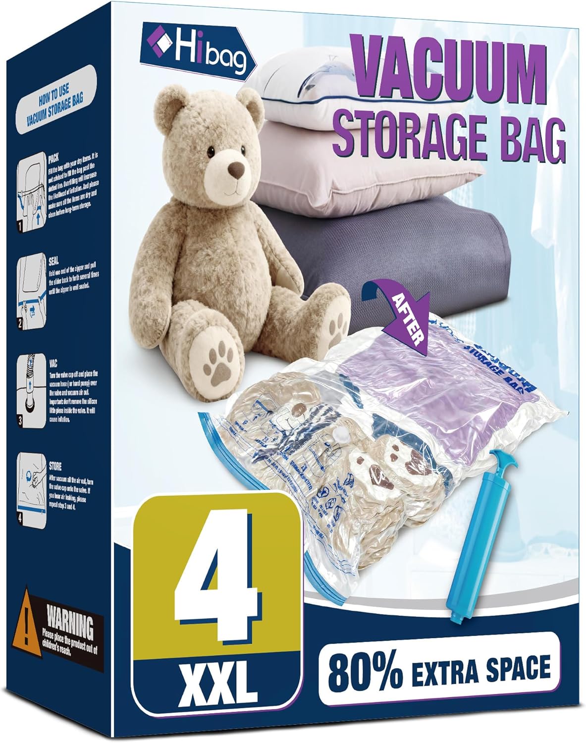 XXL Jumbo Vacuum Storage Bags by [Brand Name] - Extra Large 47''x35'' for Blankets & Comforters | 4 Pack with Hand Pump