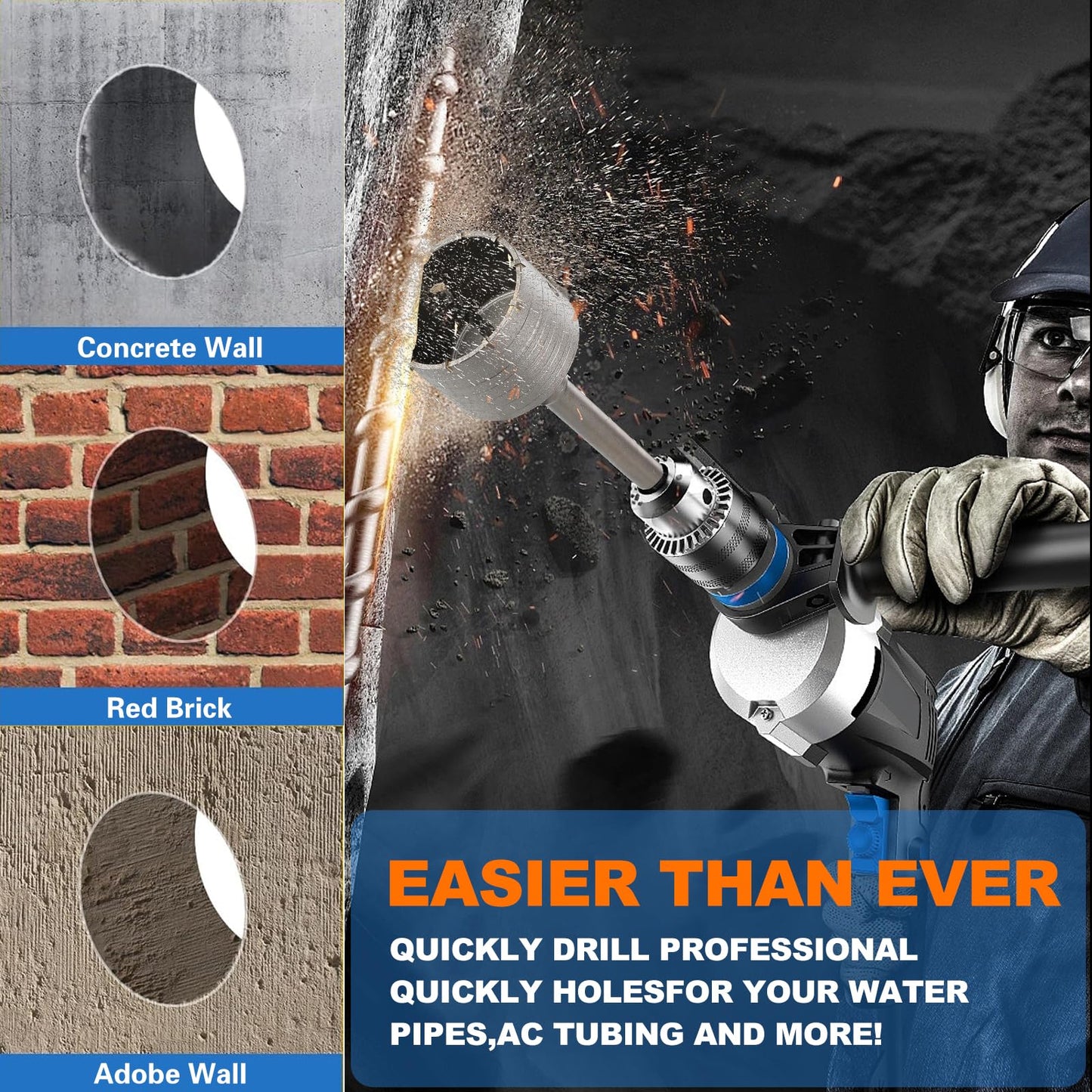 Concrete Hole Saw Kit with SDS Plus 5", 125mm Concrete Hole Saw Set with 220mm SDS Plus Shank Connecting Rod for Concrete Cement Brick Stone Wall