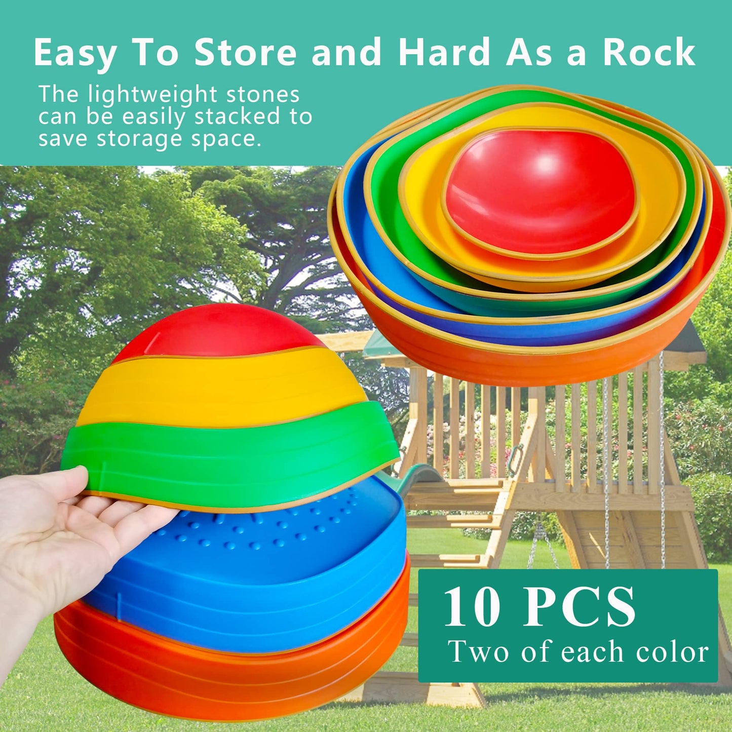 MEANHDAG 10 PCS Balance Stepping Stones for Kids, Obstacle Course Play Outdoor Backyard Activities Equipment Helps Build Children's Coordination and Confidence, Non-Slip Surface and Edging