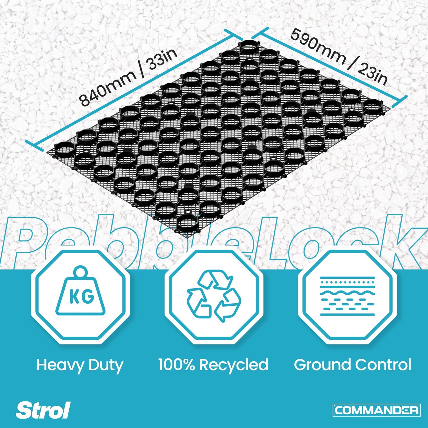 Strol PebbleLock Interlocking Permeable Paver Grid - Heavy-Duty Plastic Gravel Stabilizer Panels for Driveways, Parking Pads, Outdoor Flooring, Landscape Edging, Mud Control - 12-Pack (64 sq ft)