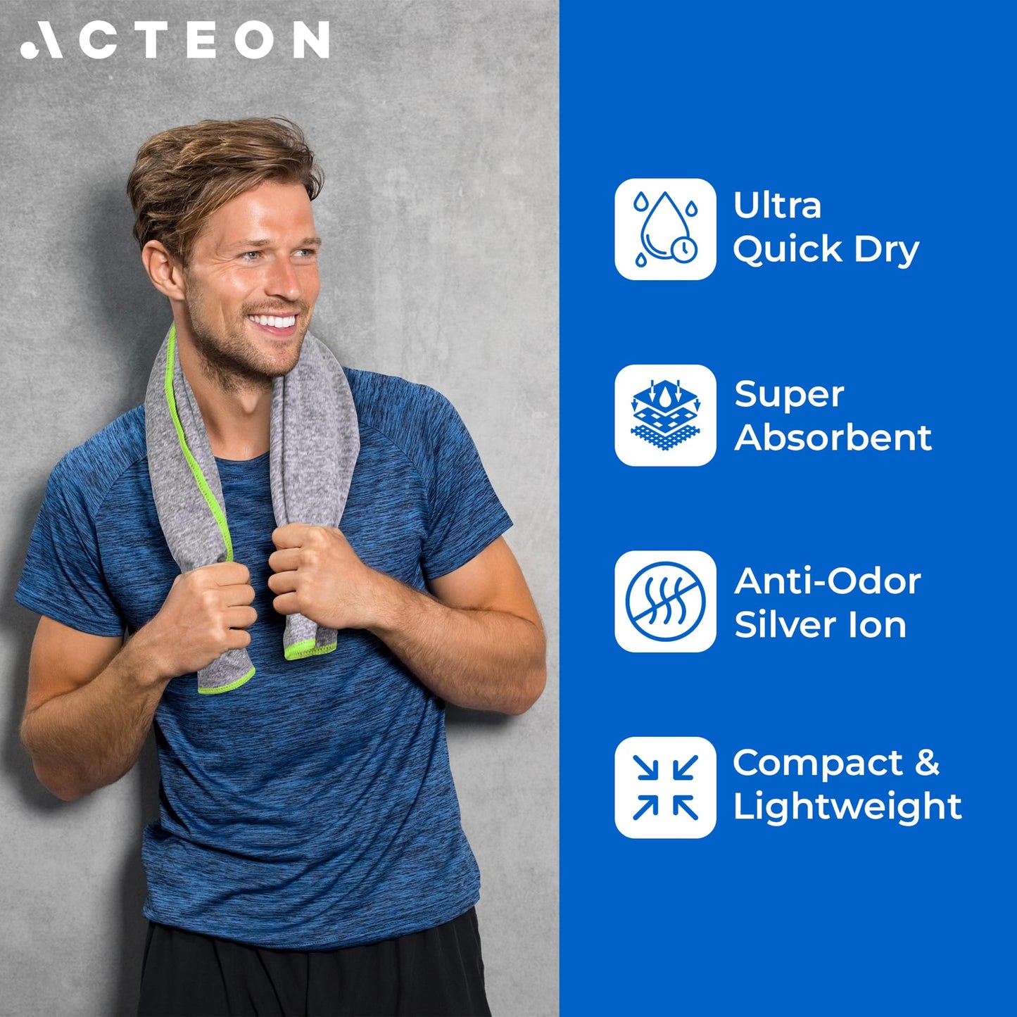 Acteon Microfiber Gym Towels 5 Pack, Quick Dry Silver ION Odor-Free Super Absorbent Sweat Towels for Men & Women, Workout, Yoga, Running, Beach, Travel – 16x30.5 Inch (Midnight Blue)