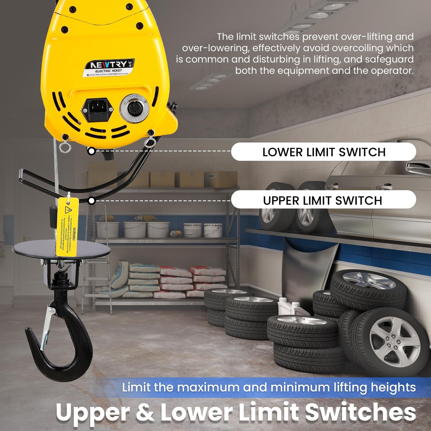 NEWTRY 660lb Electric Hoist RapidRise PRO, 62ft/min Fast Electric Winch with Pendant & Wireless Control, 98ft Lifting Height, 1600W Lift Hoist for Garage, DIY, Workshop, Home 110V