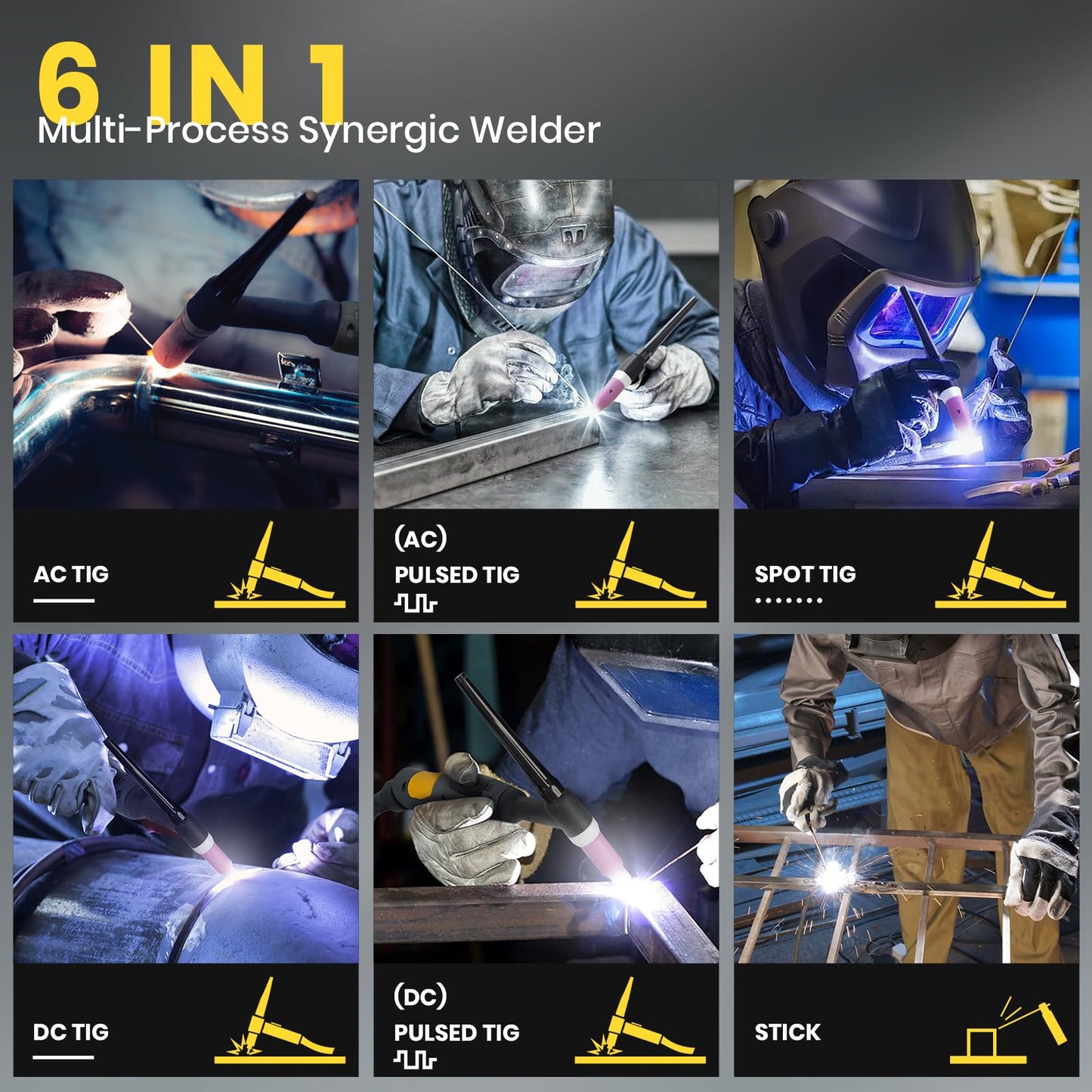 SSimder 6 in 1 TIG Welder AC TIG/DC TIG/Pulse TIG/SPOT TIG/Stick Dual Voltage Aluminum Welder 110V/220V TIG Welding Machine for DIY Home Garden Maintenance