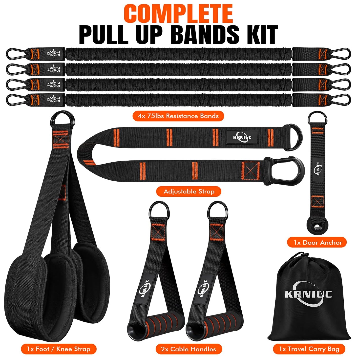 KRNIUC Pull Up Assistance Bands, Resistance Bands with Handles, Heavy Duty Pull Up Bands for Home Gym, Height Adjustable Chin Up Bar Assist Bands for Arm, Back, Strength Training Workout Equipment