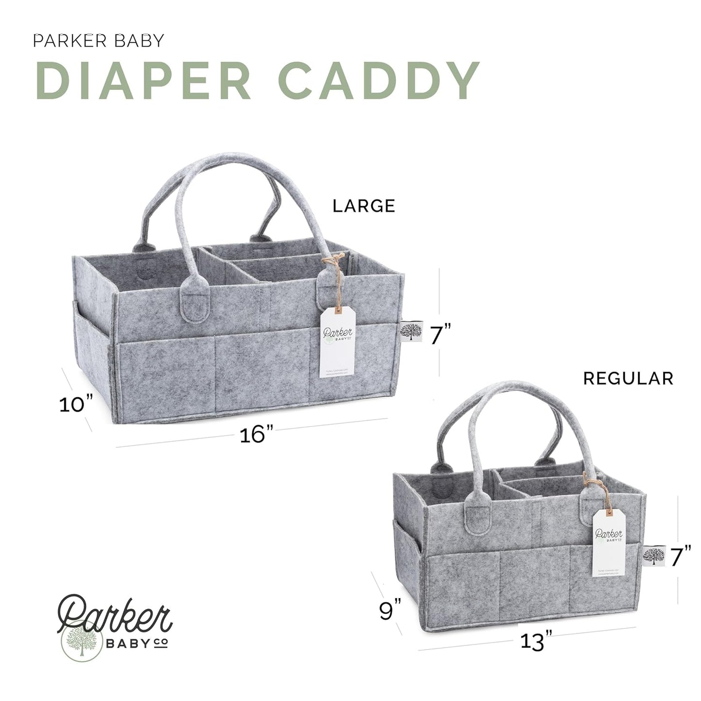 Parker Baby Co. Diaper Caddy - Large Nursery Storage Bin & Car Organizer for Diapers - Gray