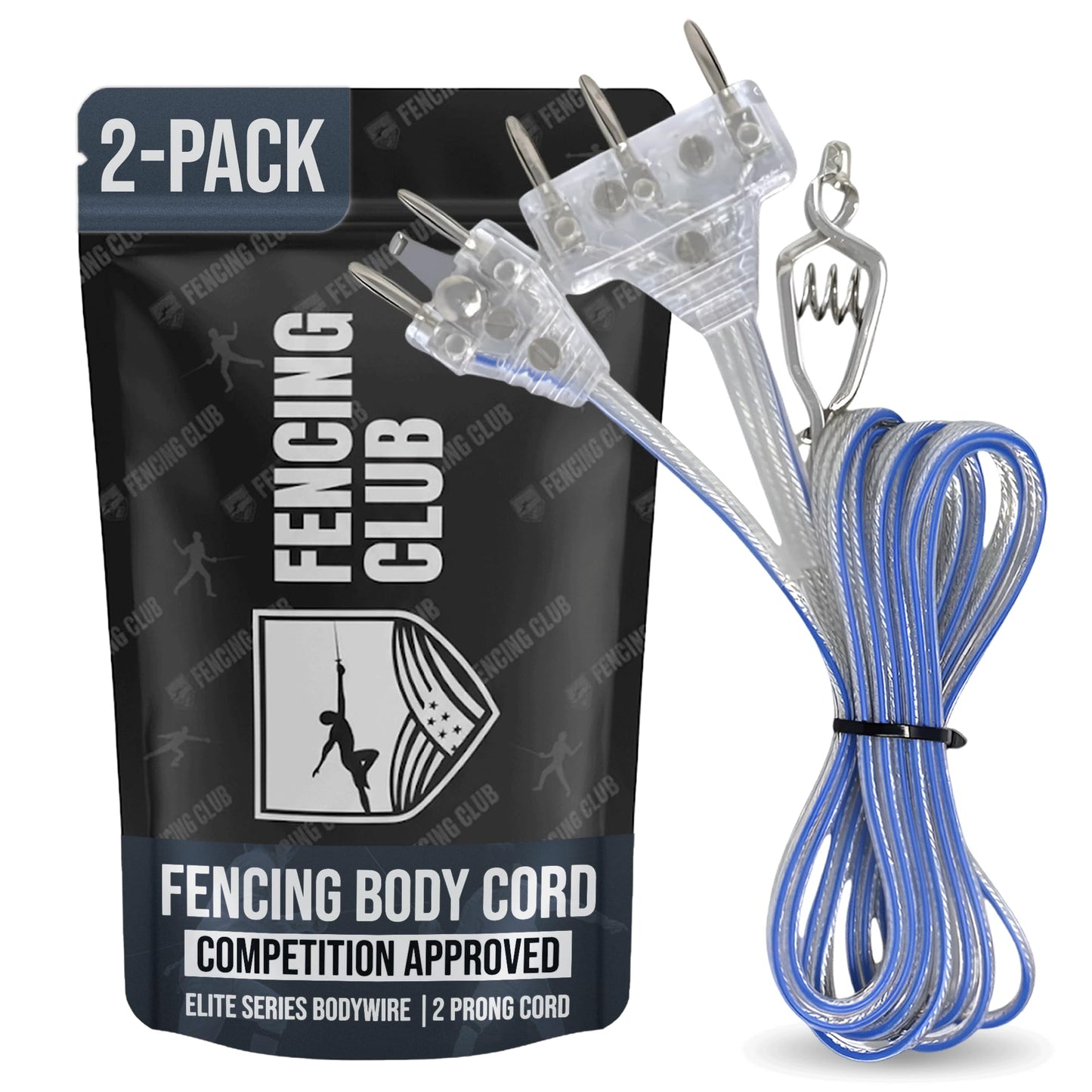 Fencing Club Fencing Foil/Saber Body Cord, Elite Series Bodywire, 2 Prong Cord, Clear Wire, Competition Approved (2 Pack)