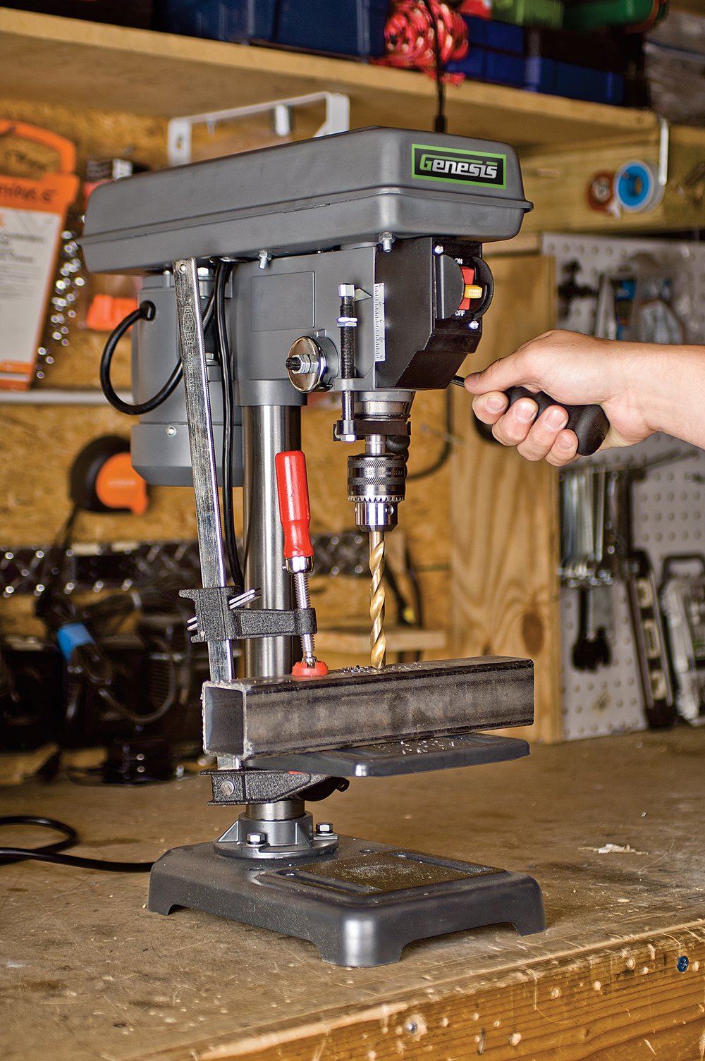 Genesis GDP805P 5-Speed 2.6 Amp 8" Drill Press with 1/2" Chuck, Adjustable Depth Stop, Tilt Table, and Chuck Key